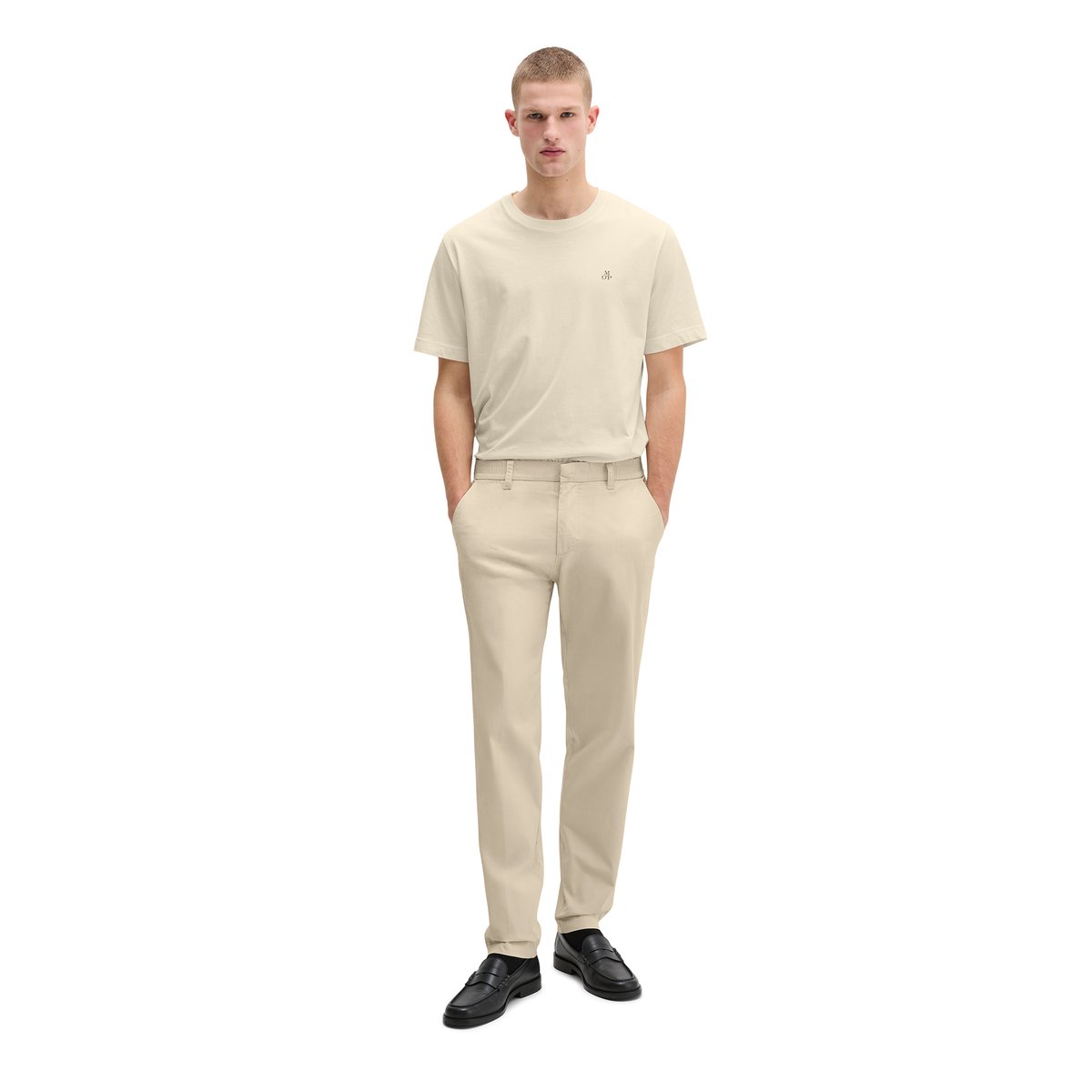 Chino modèle Morot Jogger tapered en popeline stretch technique beige, MARC O'POLO