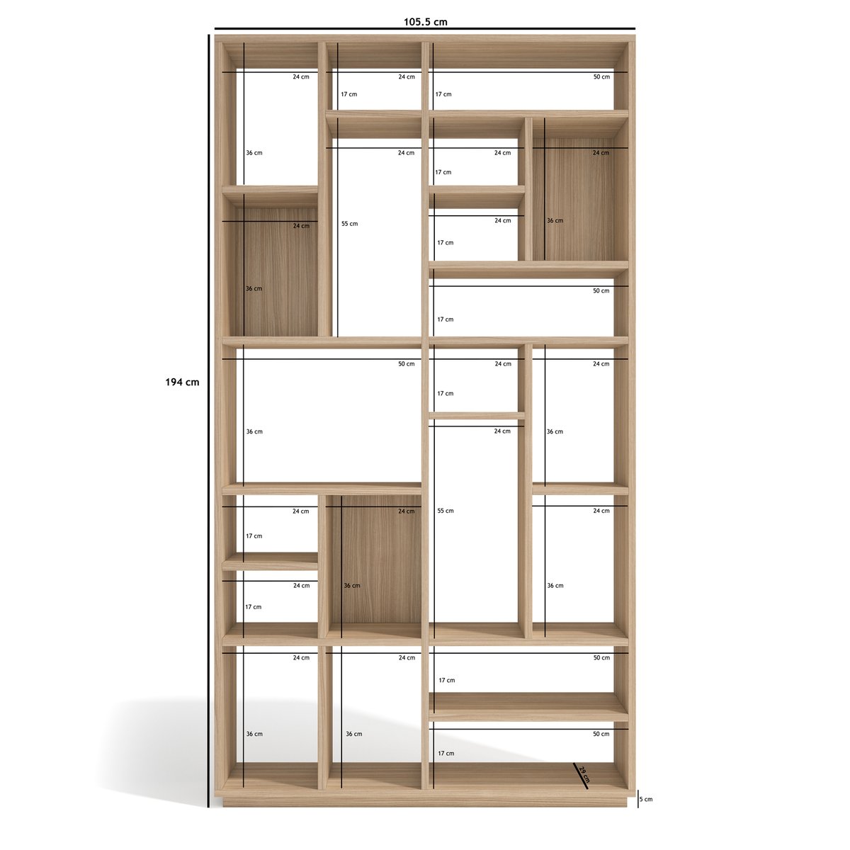 Bibliothèque asymétrique en placard 21 niches, IKAI noyer, HERDASA