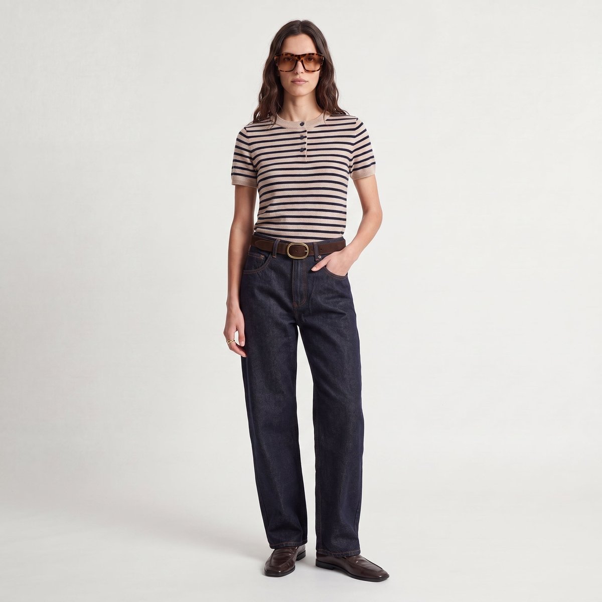 Jean droit, jambe légèrement ample, taille haute à cinq poches ORARIA bleu denim, ARTLOVE