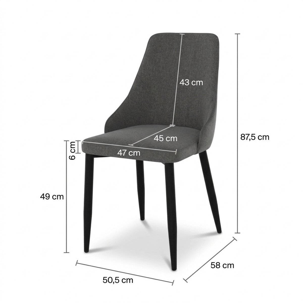 Lot de 2 chaises en tissu et pieds en métal - PIPO gris foncé, MAISON PAVANE