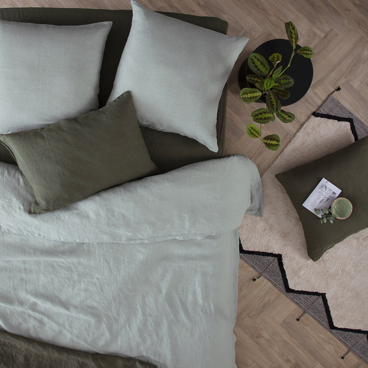 Housse de couette en lin lavé LINAH vert, ATMOSPHERA