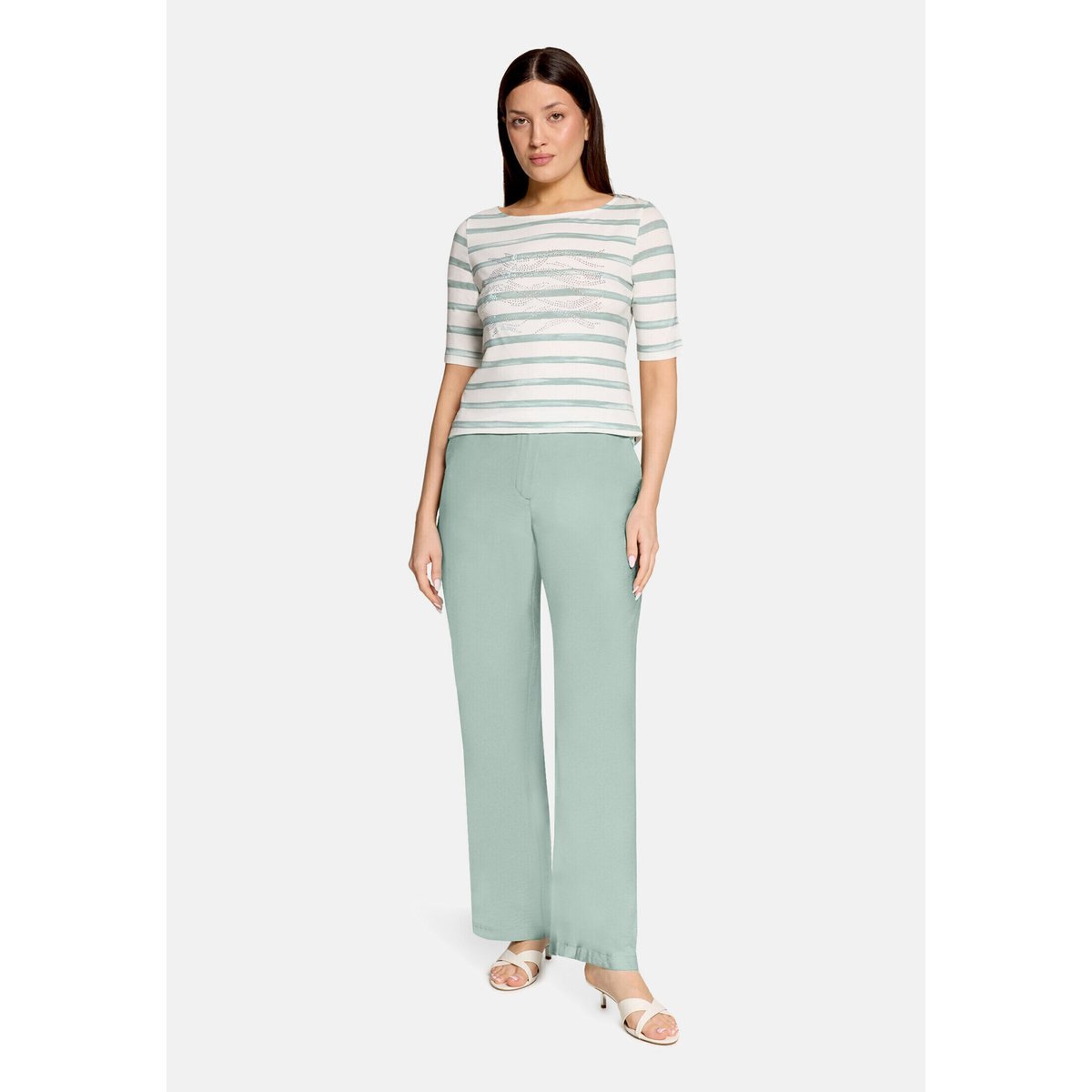 T-shirt à rainures à encolure bateau cream/mint, BETTY BARCLAY