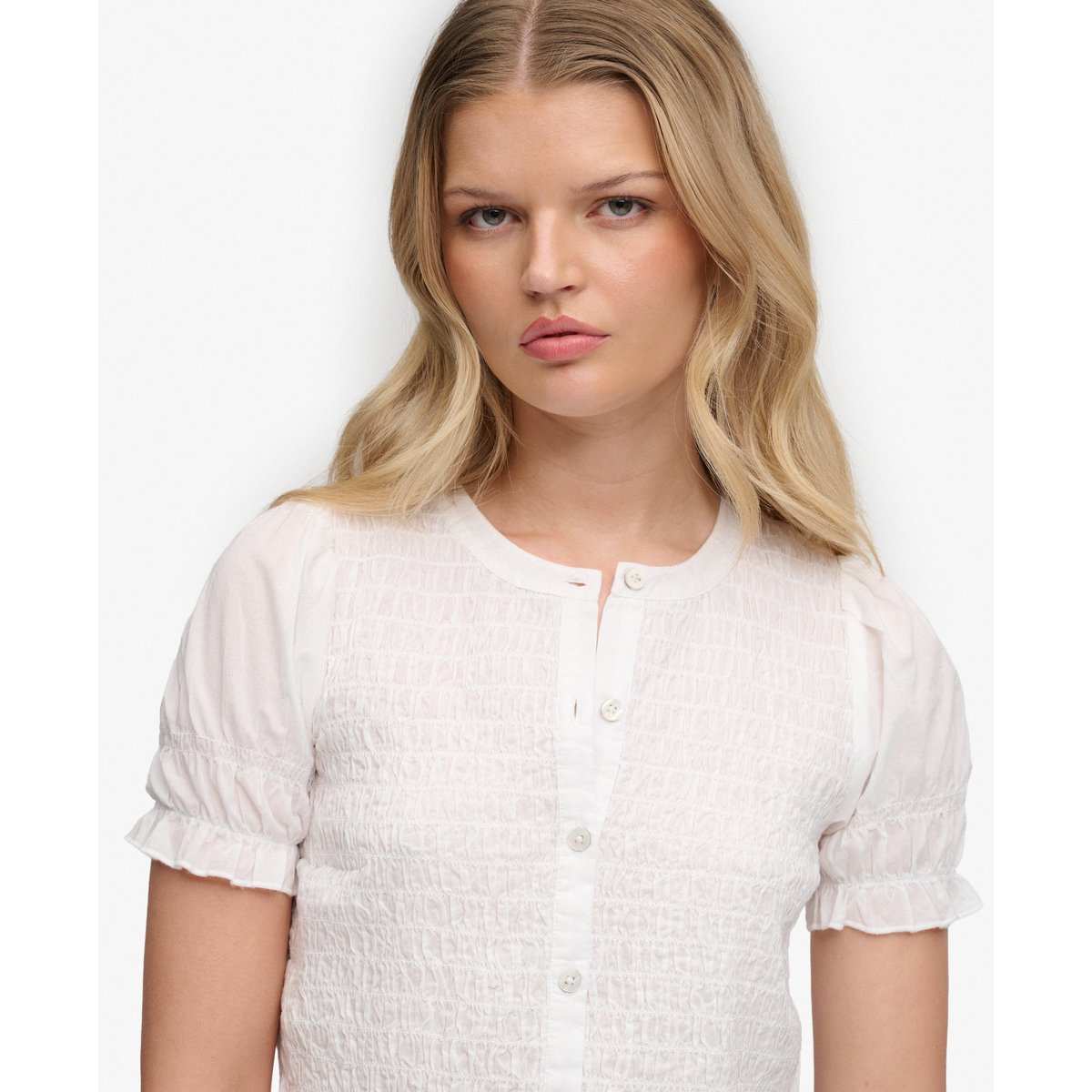 Top Smocké à Manches Courtes optic, SUPERDRY