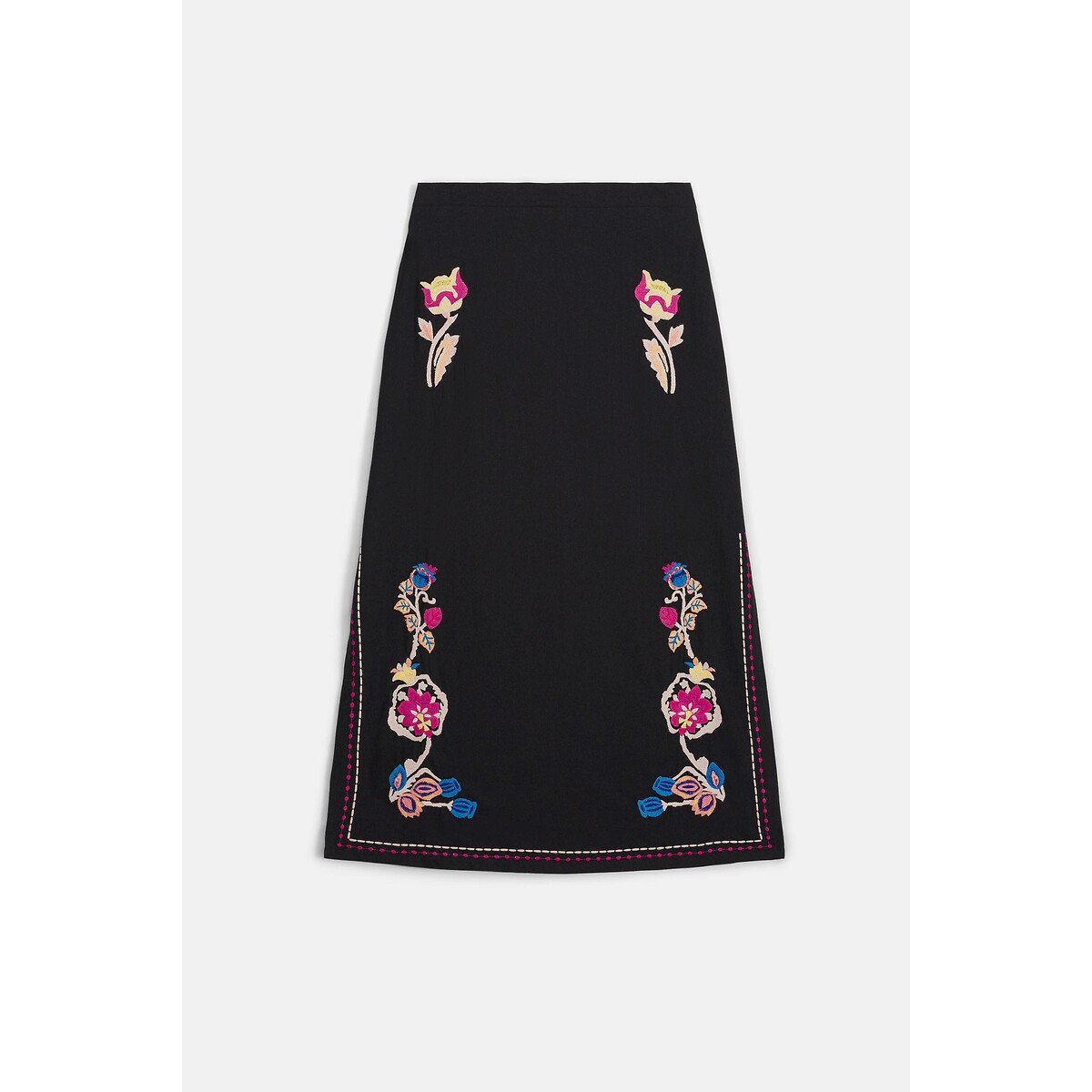 Amarante Embroidered Straight Midi Skirt black, LOUISE MISHA