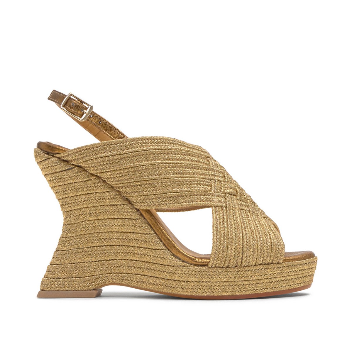 Sandales compensées en tressage métallisé à boucle JULIET PLATFORM bronze, CASTANER