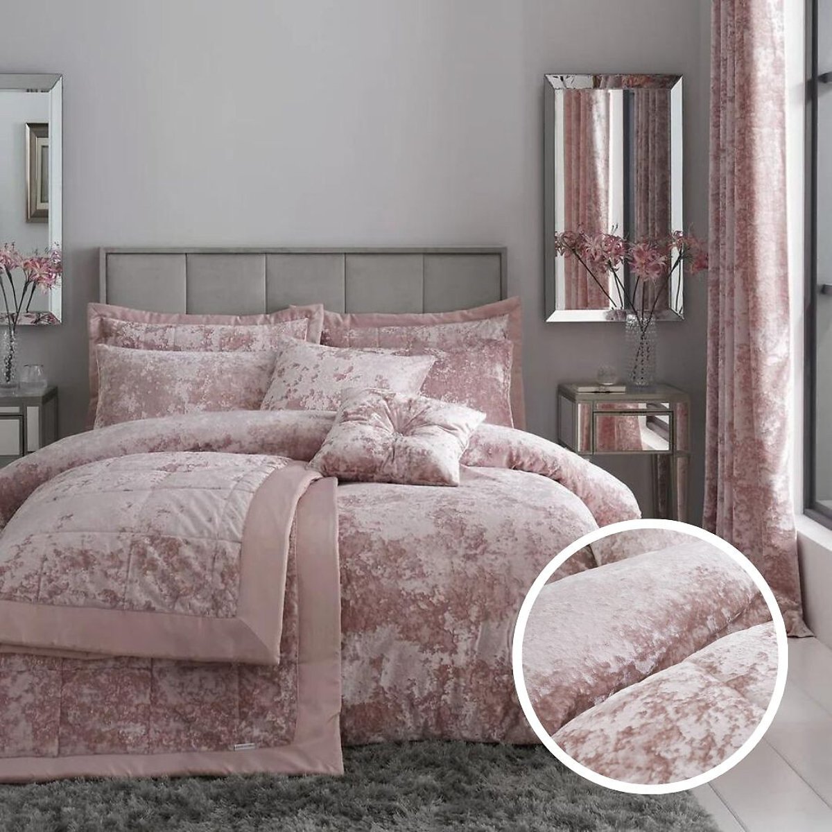Crushed Velvet Duvet Cover and Pillowcase Set blush pink, CATHERINE LANSFIELD