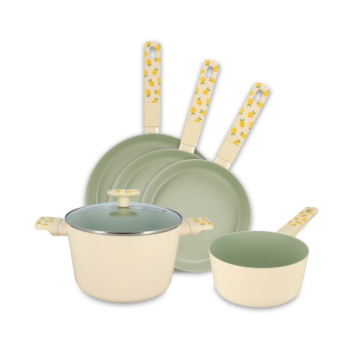 Batterie de cuisine 5 pièces en aluminium, CITRON beige-vert, MENASTYL