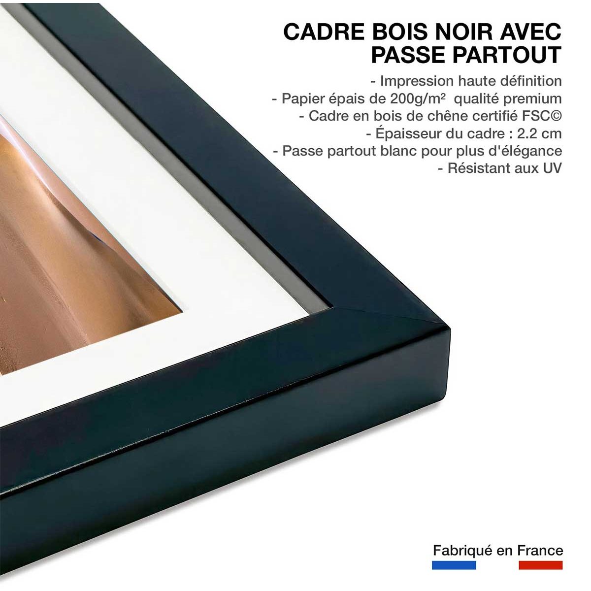 Affiche Vagues de sable affiche + cadre en bois - noir, HEXOA