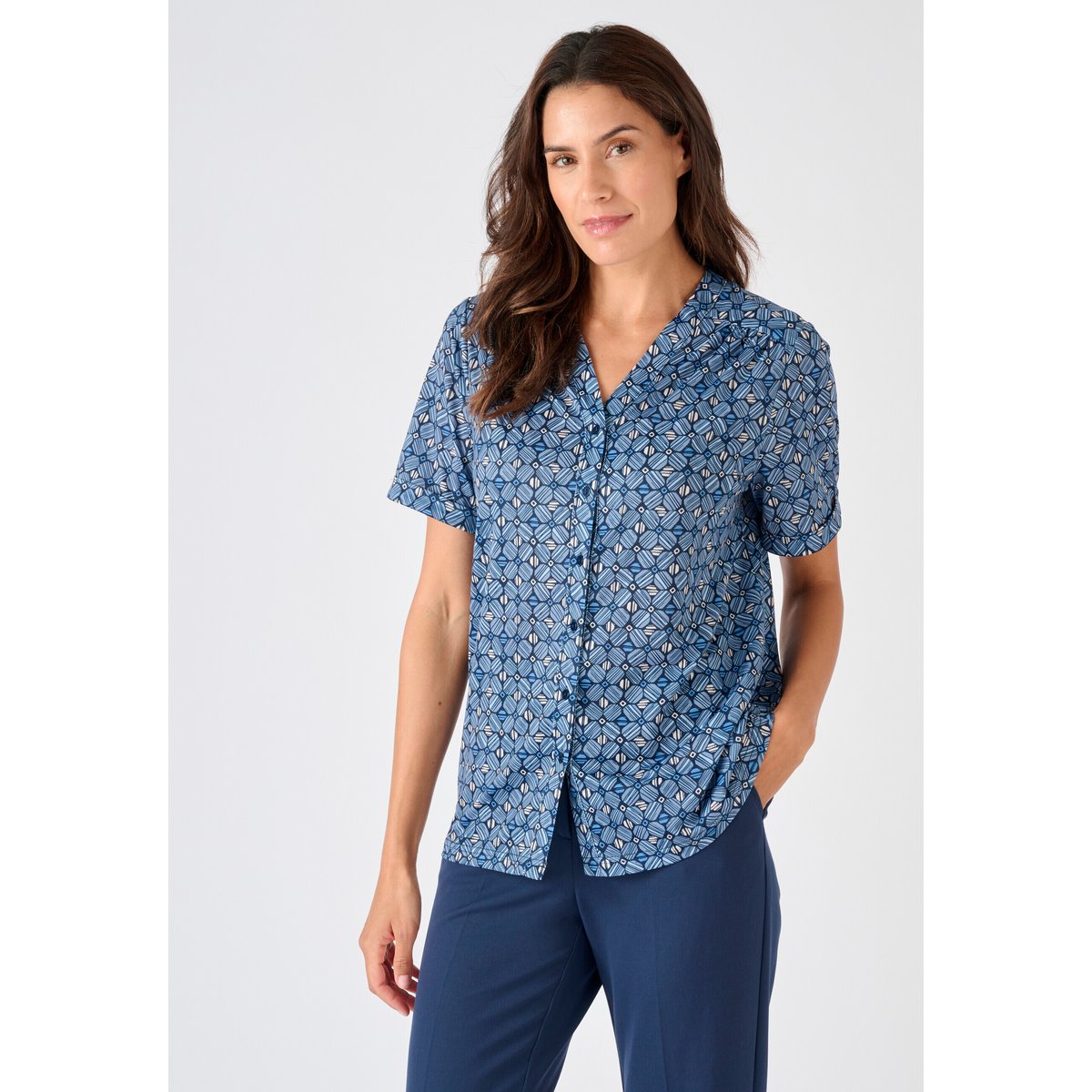 Chemisier maille crêpe bleu graphique, DAMART