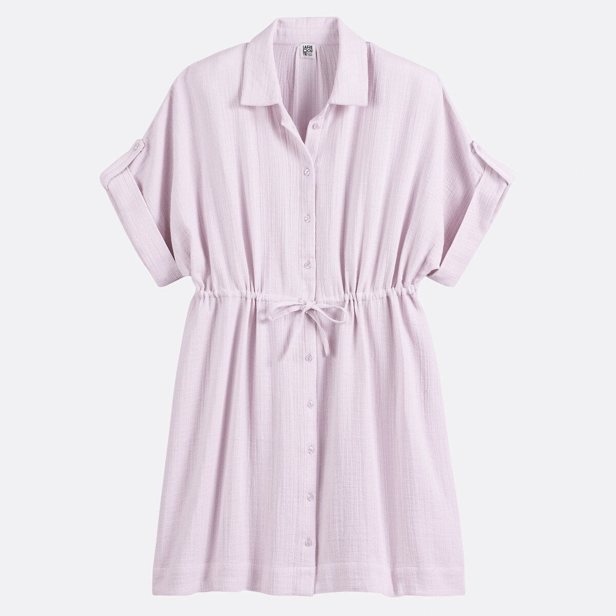 Full Mini Shirt Dress with Short Sleeves lilac, LA REDOUTE COLLECTIONS