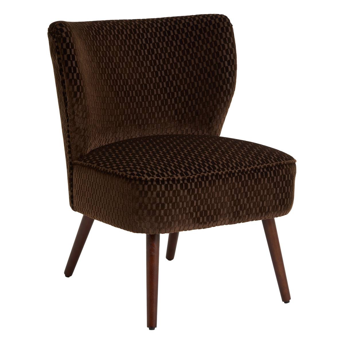 Fauteuil vintage en tissu imprimé bois d'hévéa CHIARA marron foncé, ATMOSPHERA