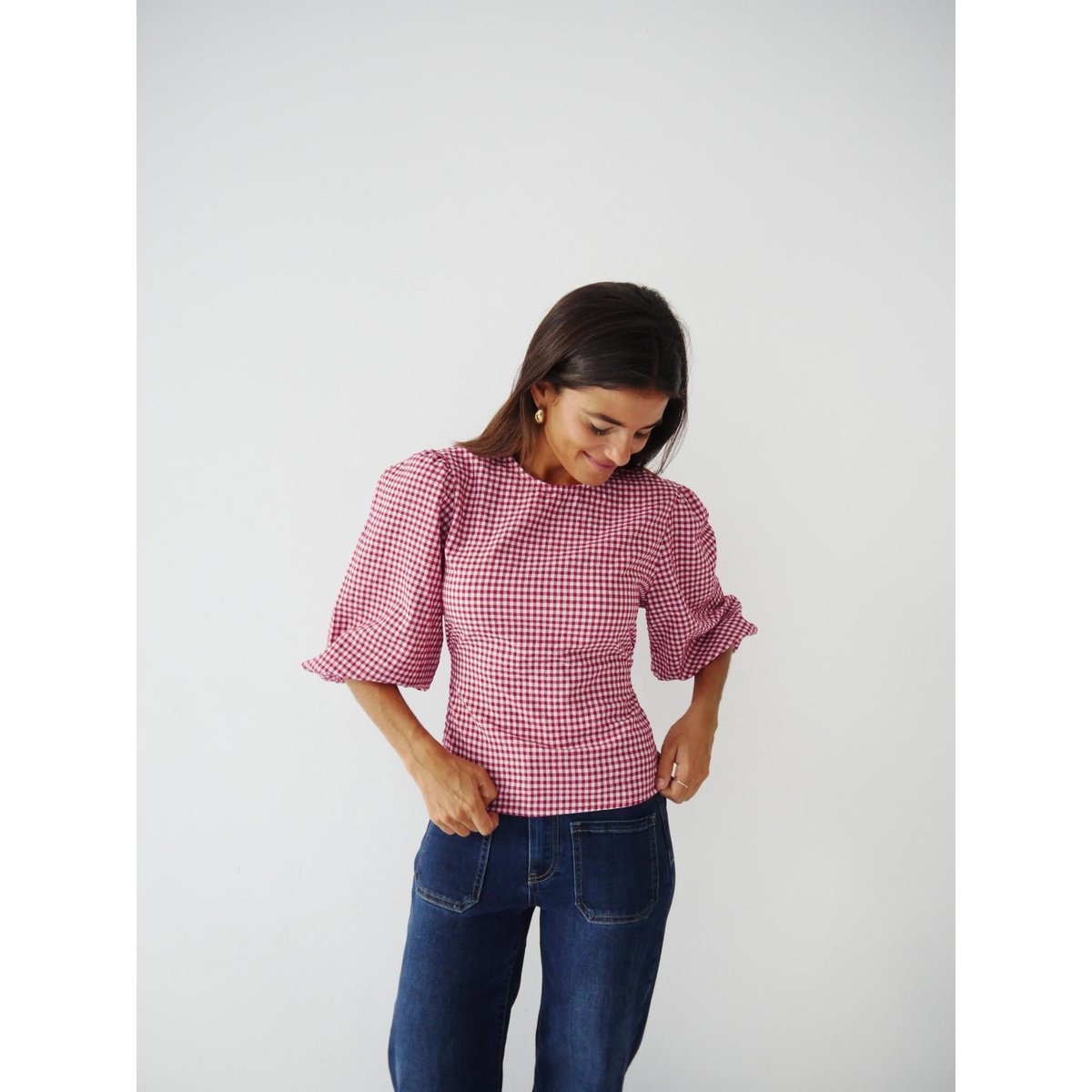Blouse vichy manches bouffantes MIRELA bordeaux / blanc, MINDTRAVELER