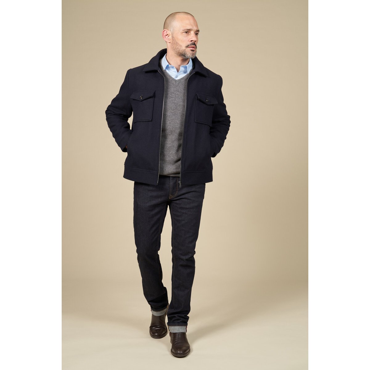 Blouson lainage droit multipoches bleu marine, MCS