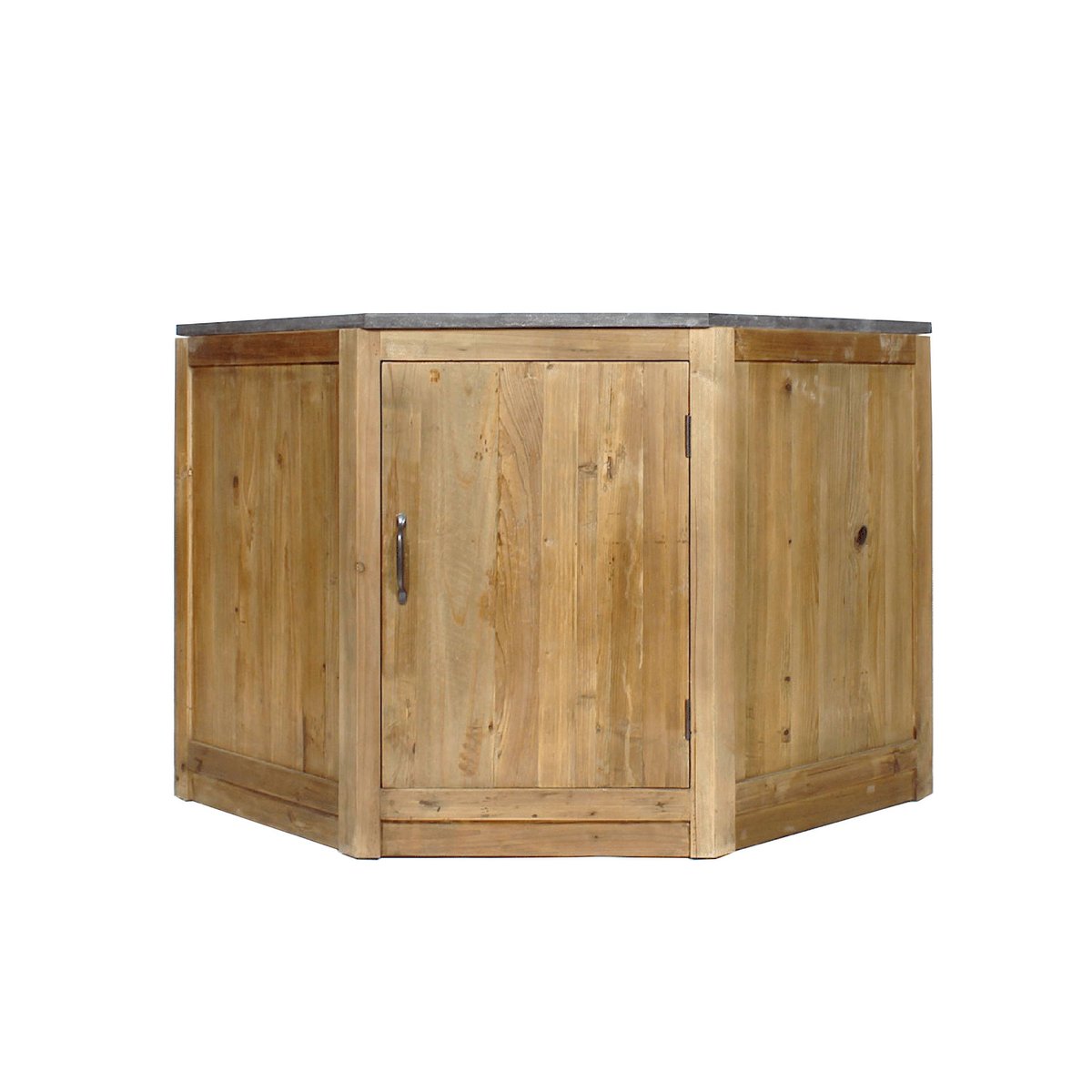 Meuble bas de cuisine en bois recyclé et pierre bleue CHAMPÊTRE bois clair, MADE IN MEUBLES