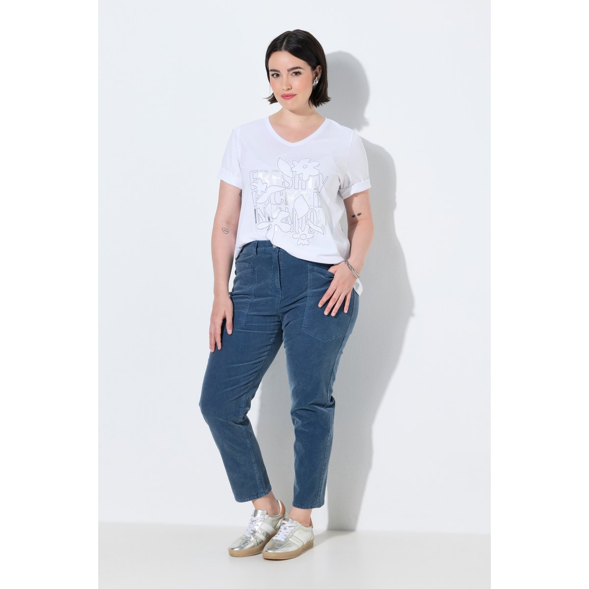 Pantalon en velours côtelé extensible bleu, ULLA POPKEN