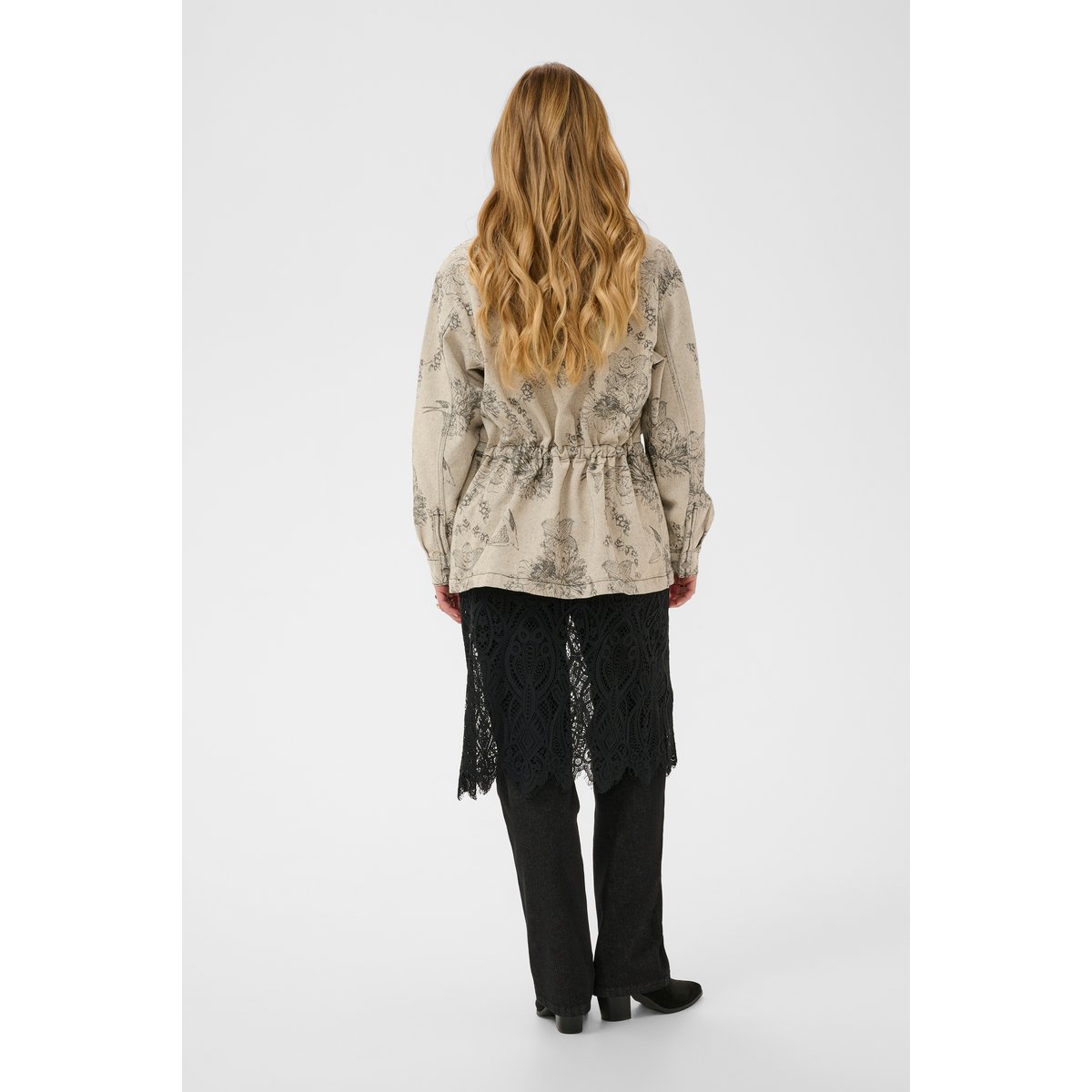 Veste beige ecru flower jacquard, CREAM