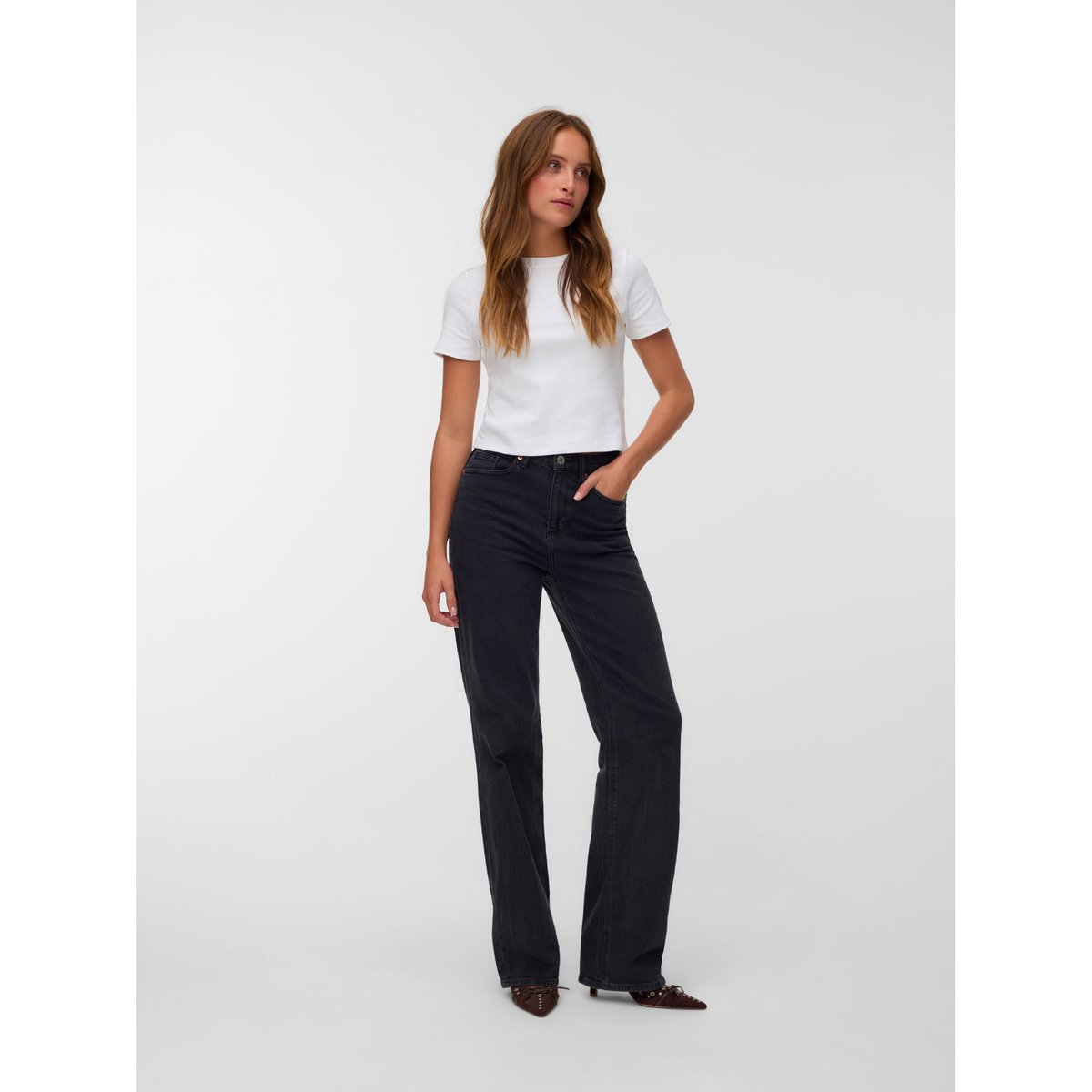 Jean À Coupe Large dark grey denim, VERO MODA