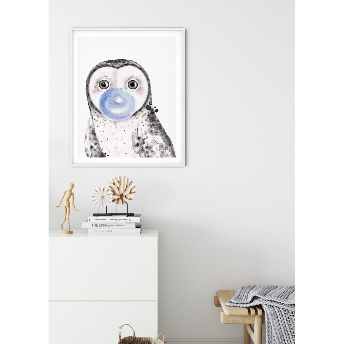 Affiche Bulle de Chouette Bleue blanc, L'AFFICHERIE
