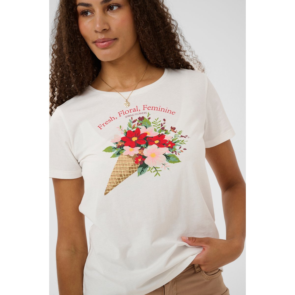 T-shirt à manches courtes blanc red bouquet cone, CREAM