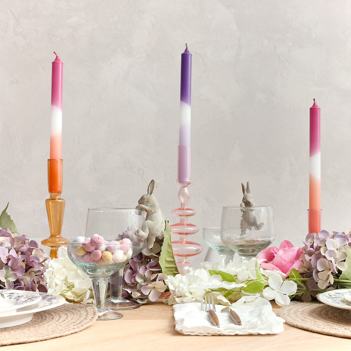Set of 6 Two-Tone Dinner Candles purple, SO'HOME