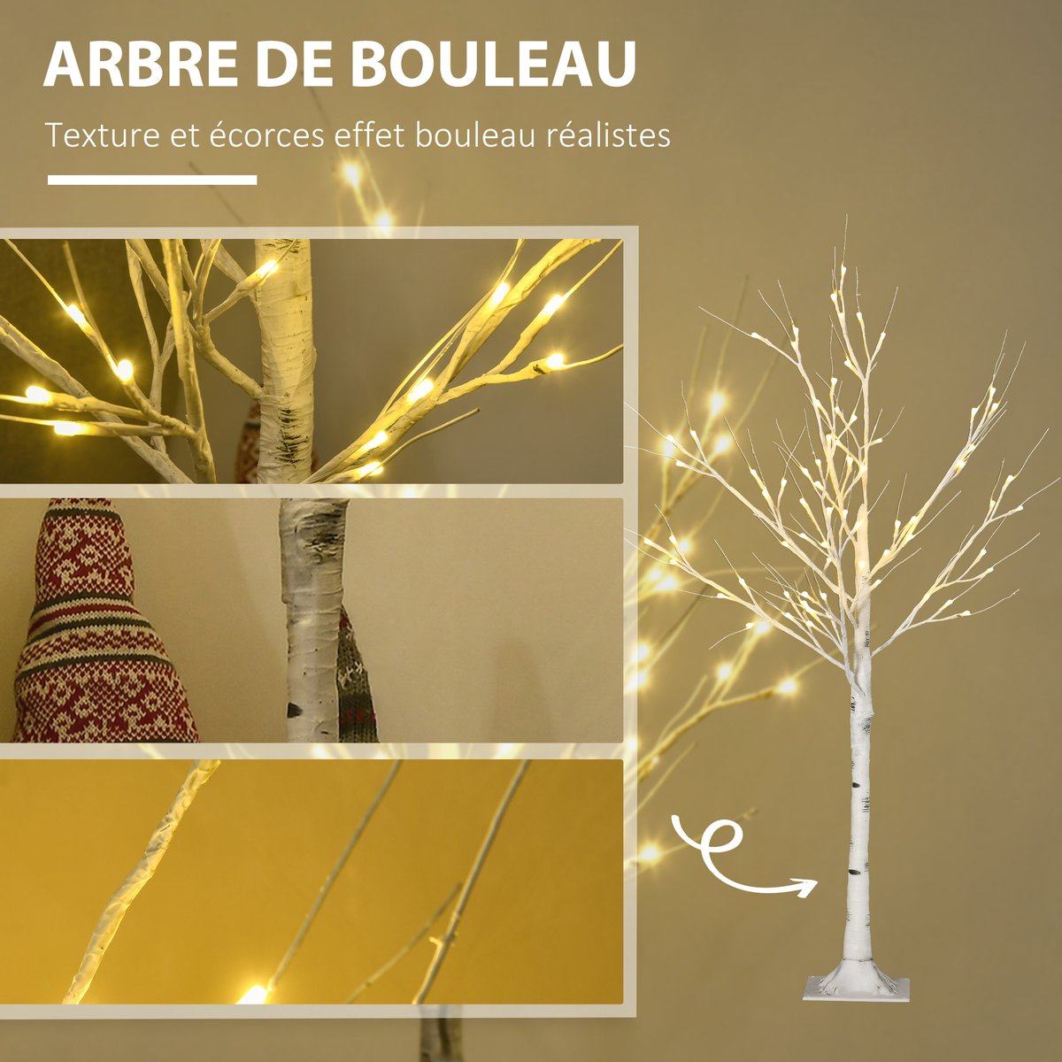 Arbre illuminé PP Blanc blanc, HOMCOM