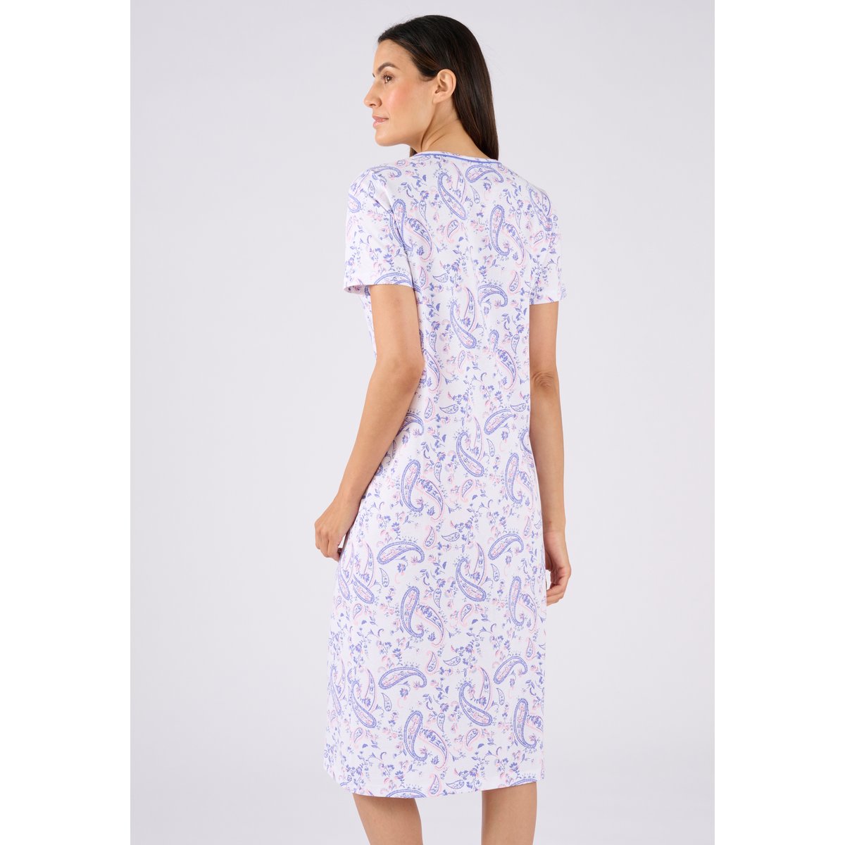 Chemise de nuit en maille jersey pur coton bleu imp. cachemire, DAMART