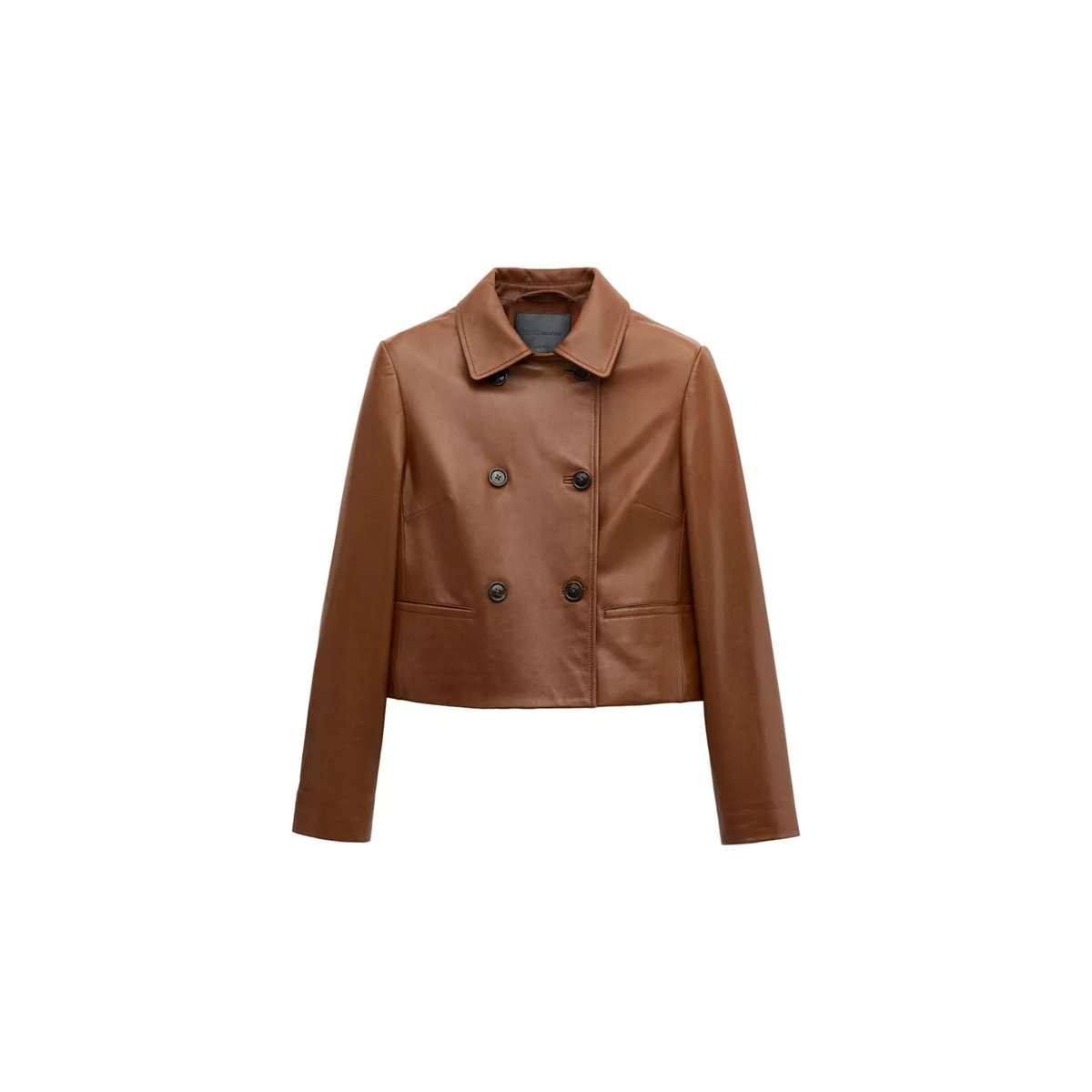 Veste cuir double boutonnage marron moyen, MANGO