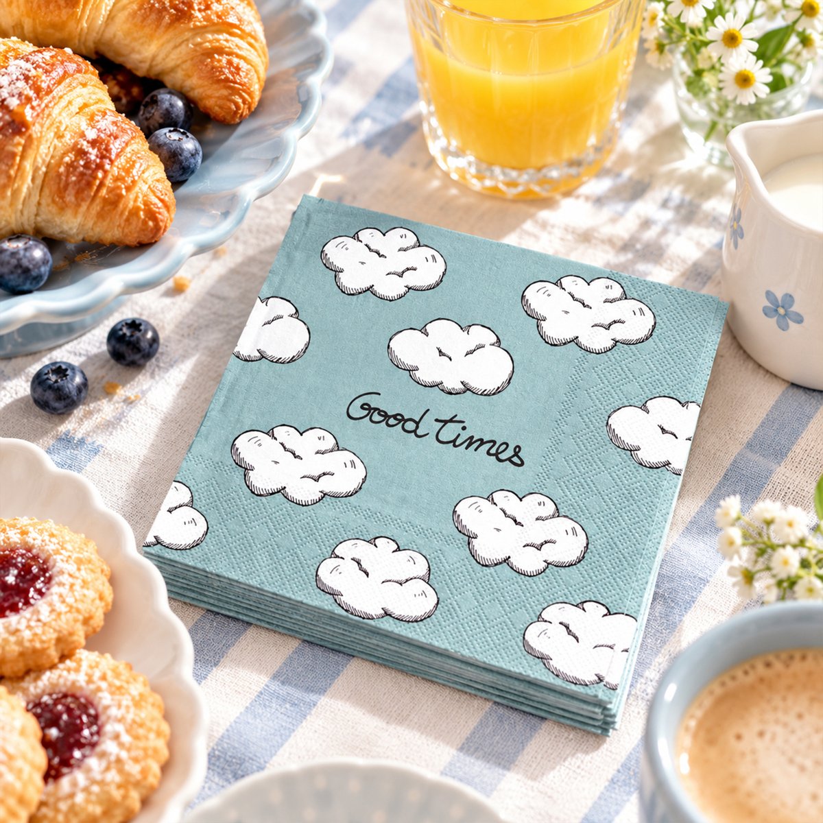 Lot de 20 serviettes en papier motif nuages bleu, OPJET