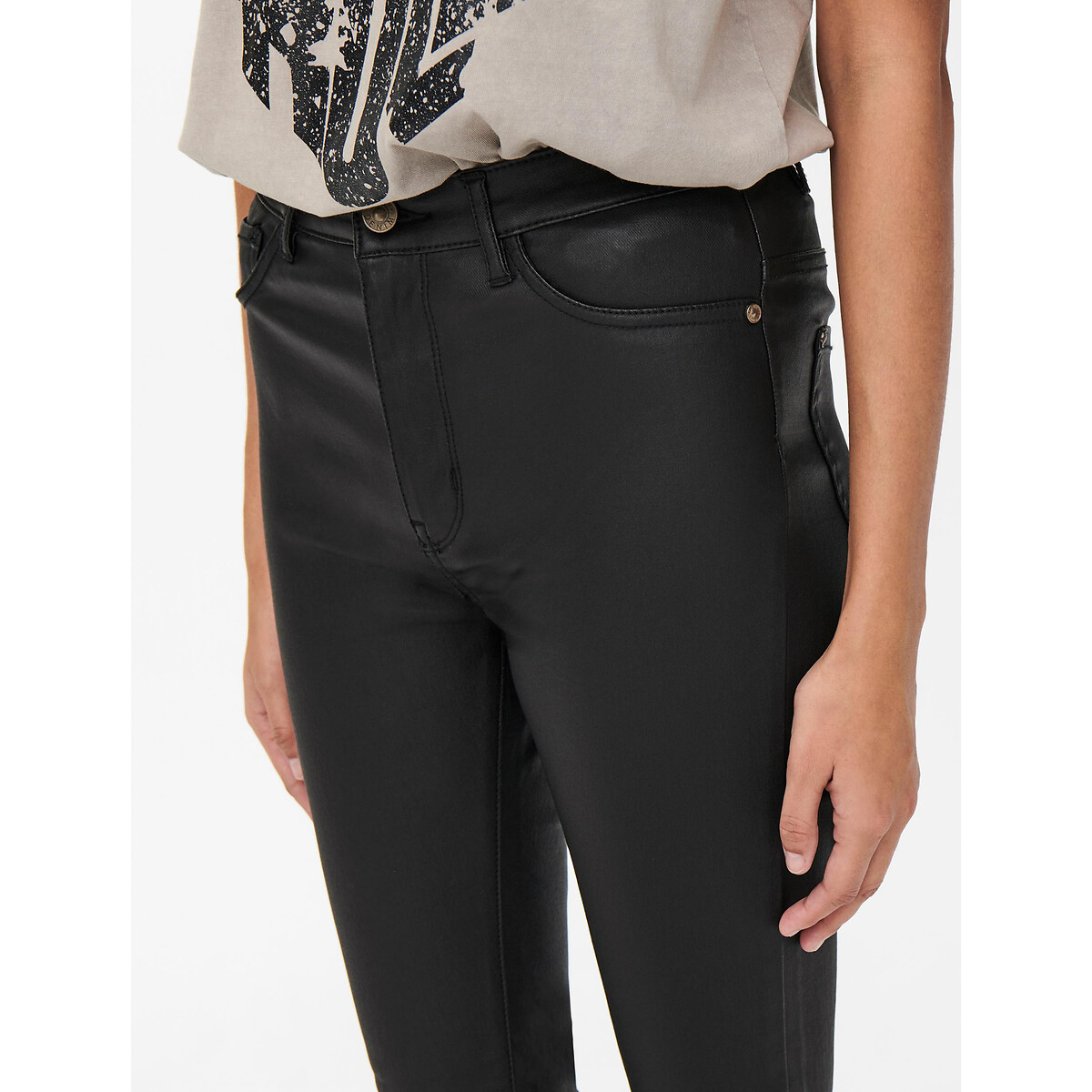 Coated Skinny Trousers with High Waist black, JDY