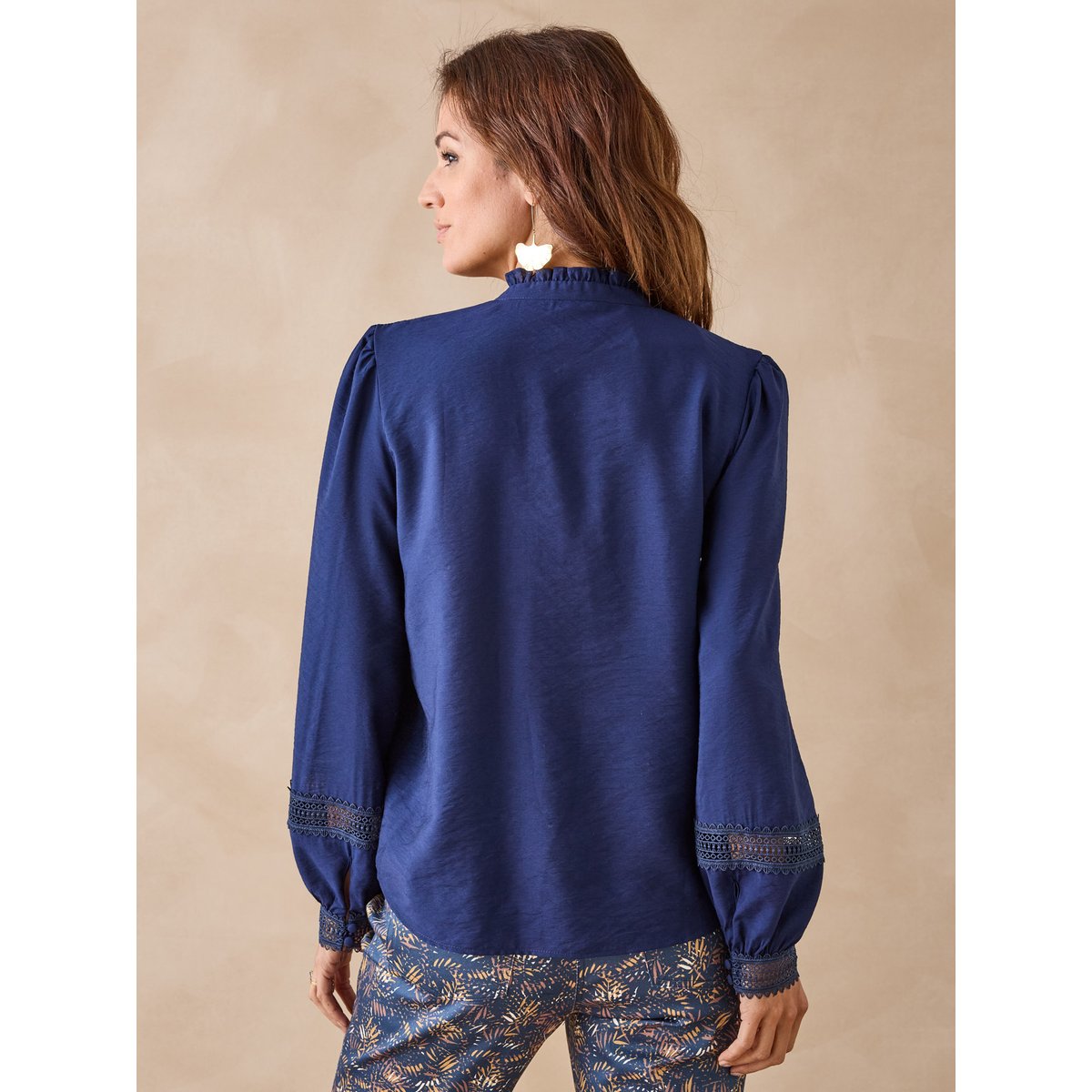 Blouse volantée plis nervurés marine, DAXON