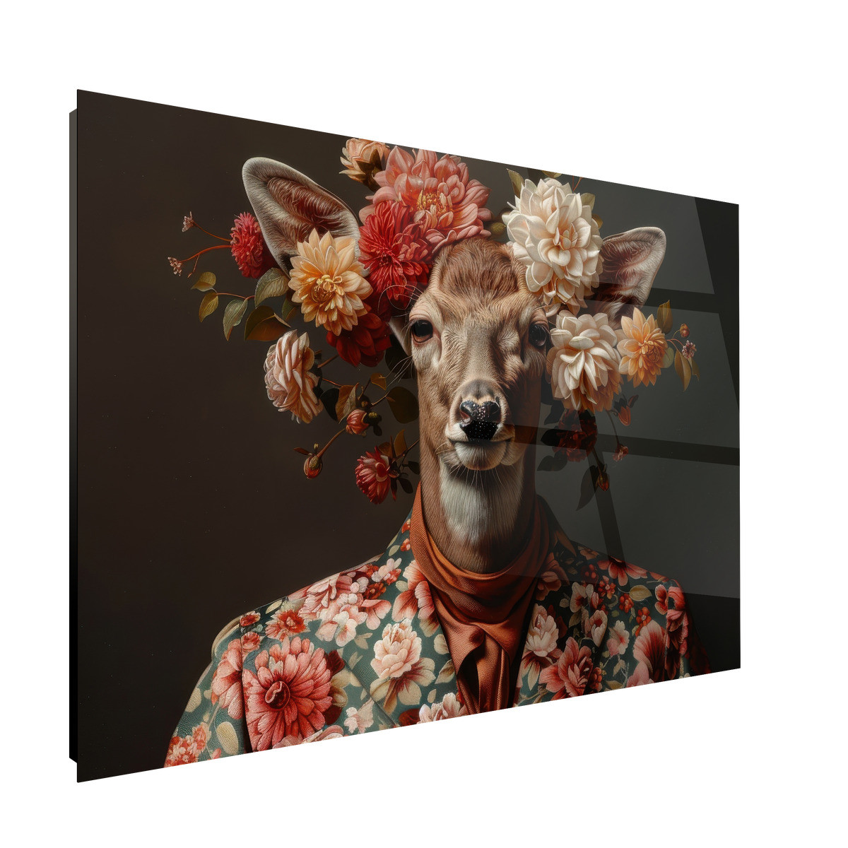 Tableau Sur Verre Synthétique Portrait De Biche Humanisée ANIMAUX HUMANISÉS tableau en verre synthétique, CEANOTHE