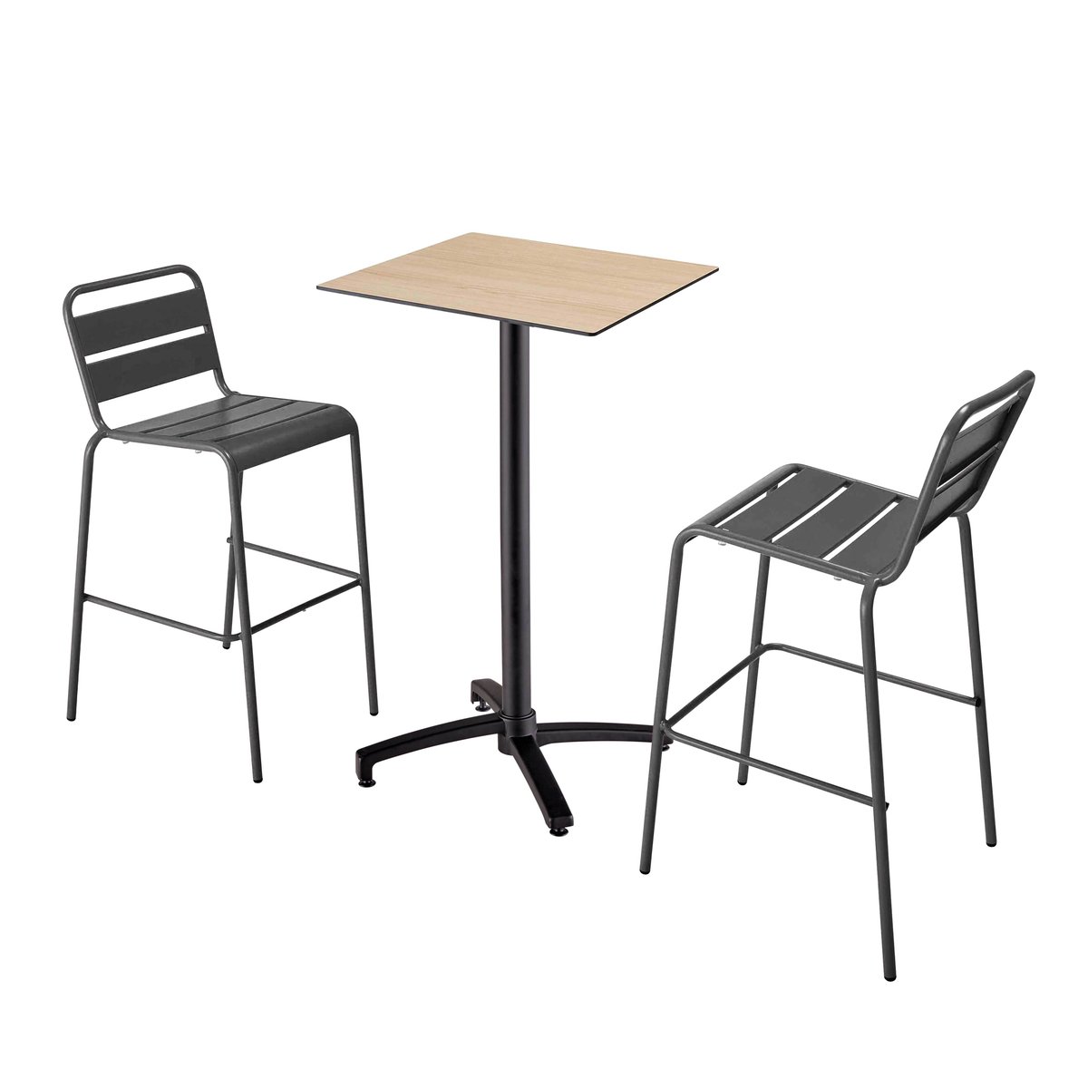 Table haute en HPL inclinable et 2 chaises hautes en métal, OPERA gris anthracite, OVIALA