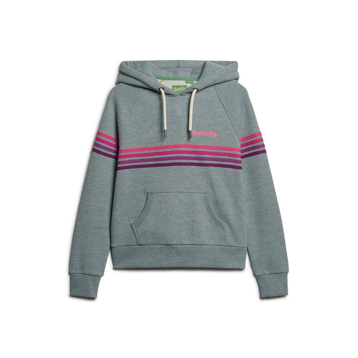 Sweat à capuche à rayures arc-en-ciel et logo bleu jean délavé chiné, SUPERDRY