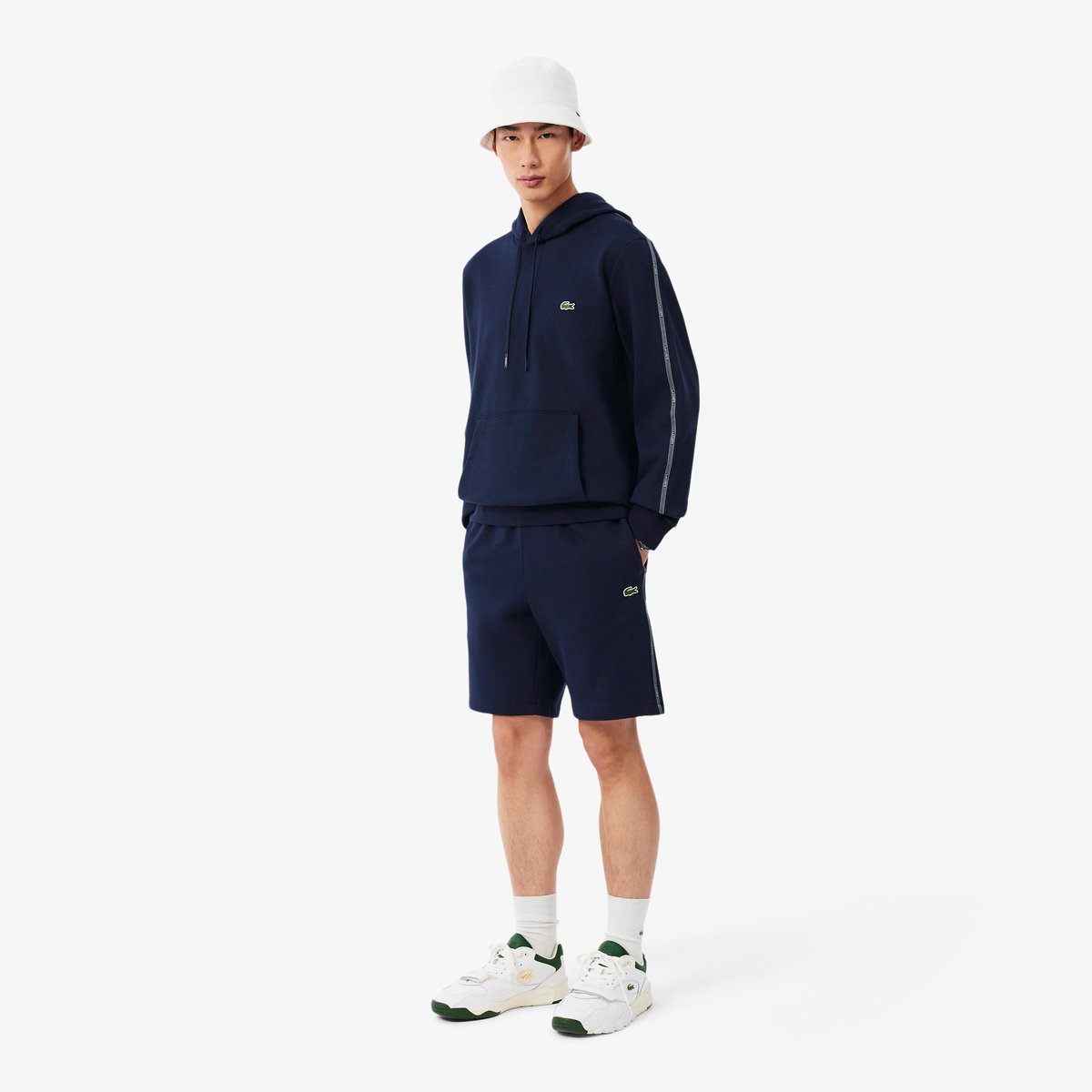 Short regular fit molleton bandes siglées bleu-166, LACOSTE