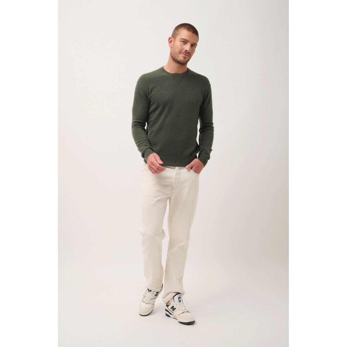 Pull Col Rond Kaki Noe kaki, JUST CASHMERE