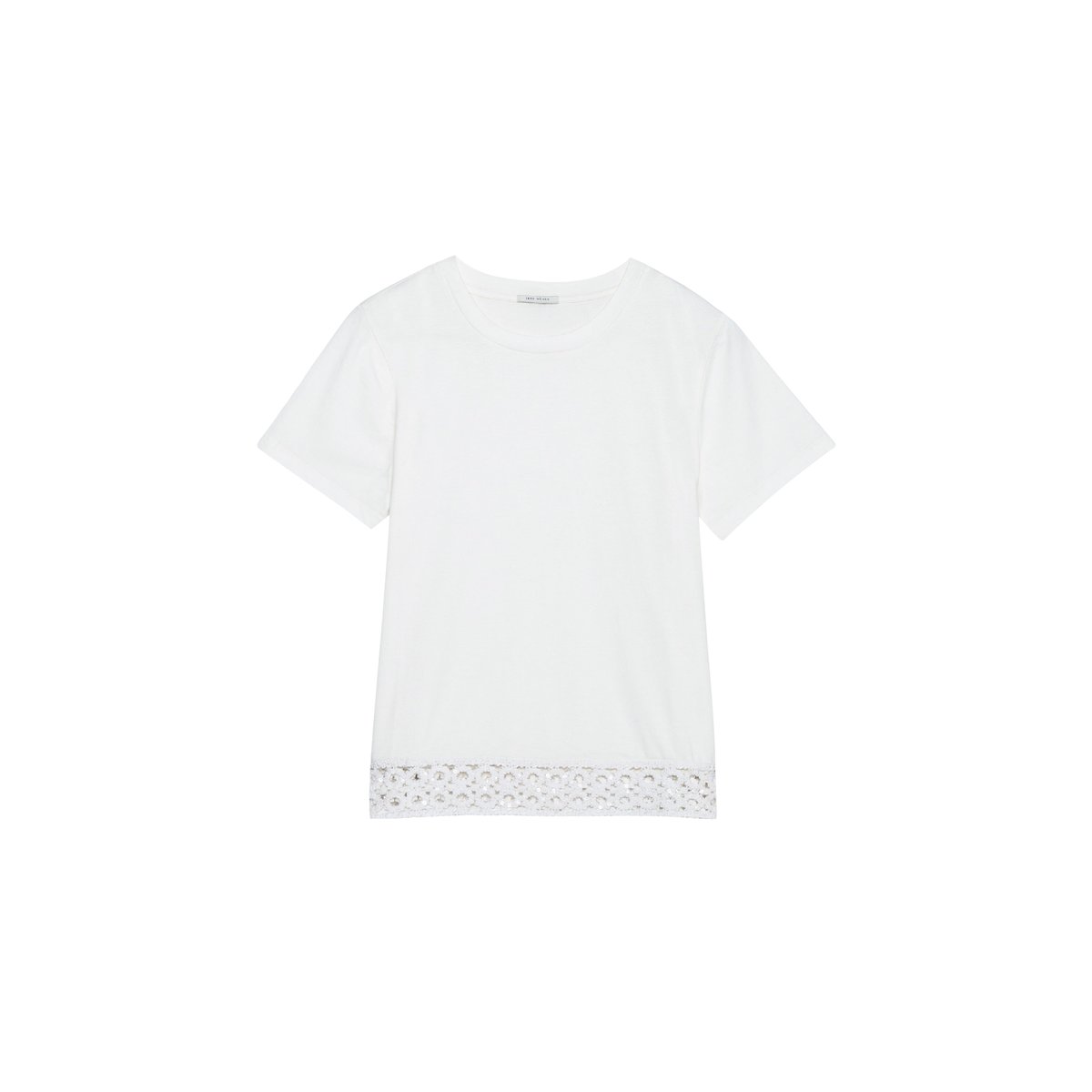 Tee-shirt col rond crochet et sequins off-white, IKKS