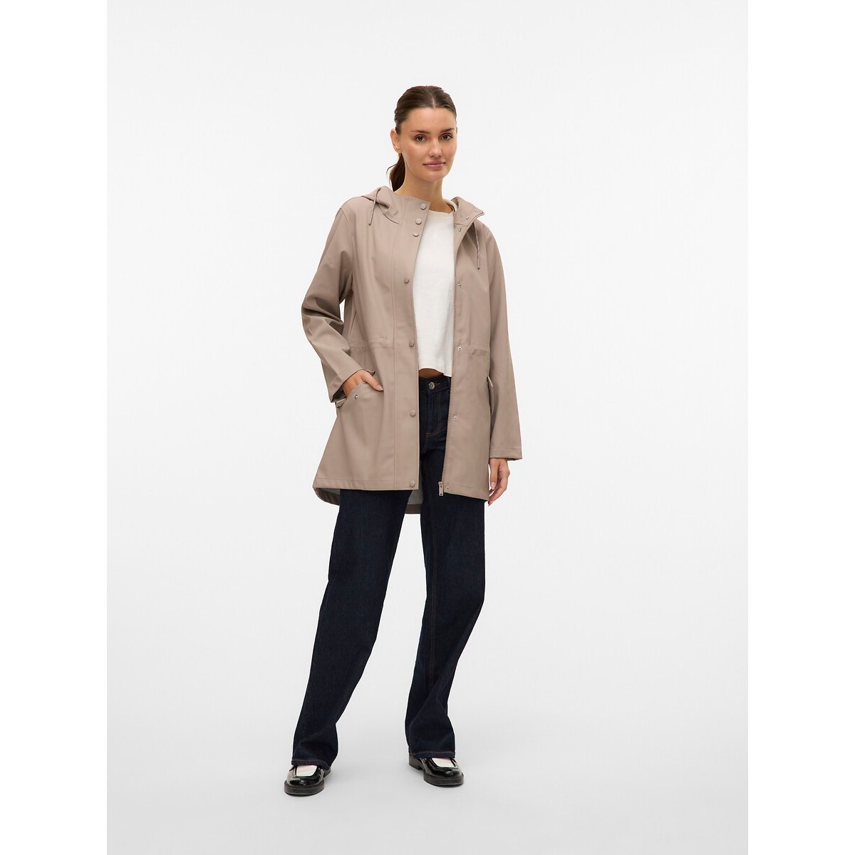 Ciré mi-long à capuche beige taupe, VERO MODA