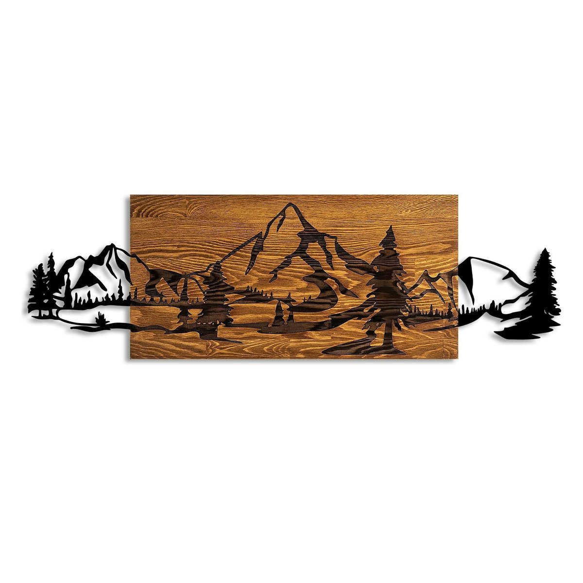Décoration murale en métal et bois – paysage de montagne noir, PIER IMPORT