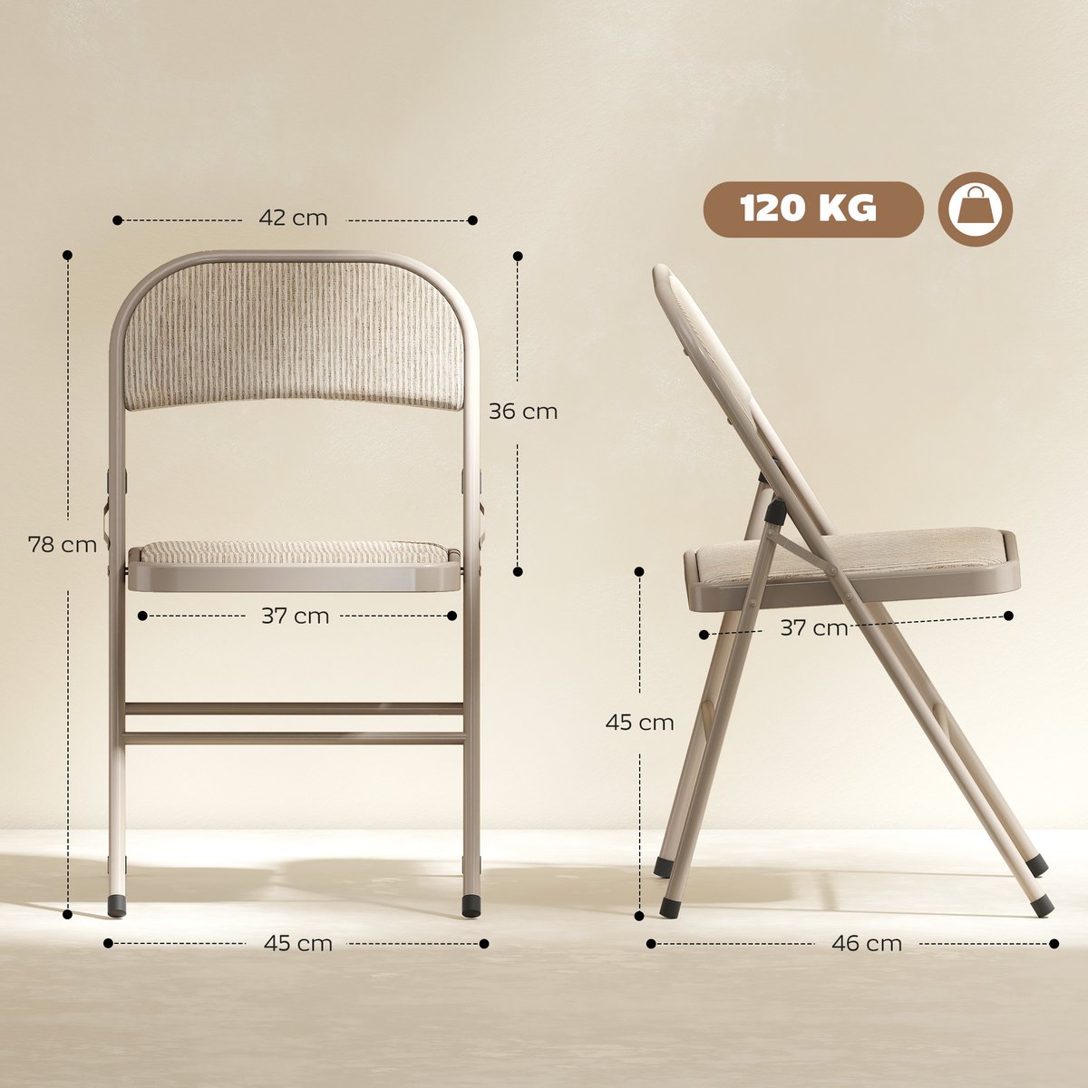 Chaise pliante Polyester Beige beige, HOMCOM