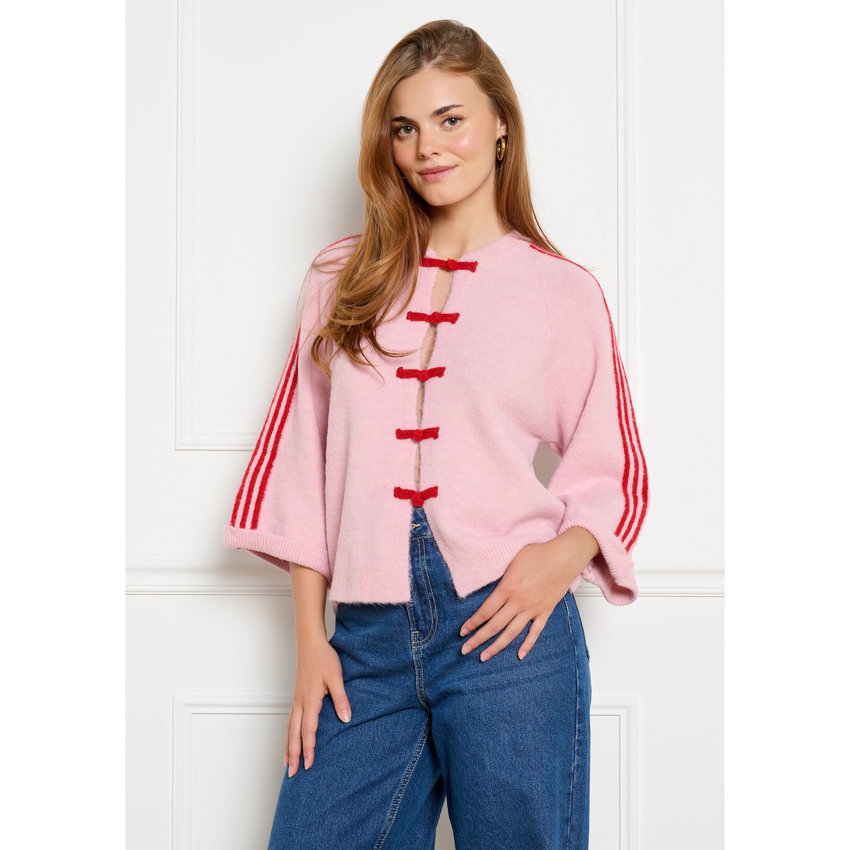 Cardigan à attaches fantaisie rose bubblegum, LOLALIZA