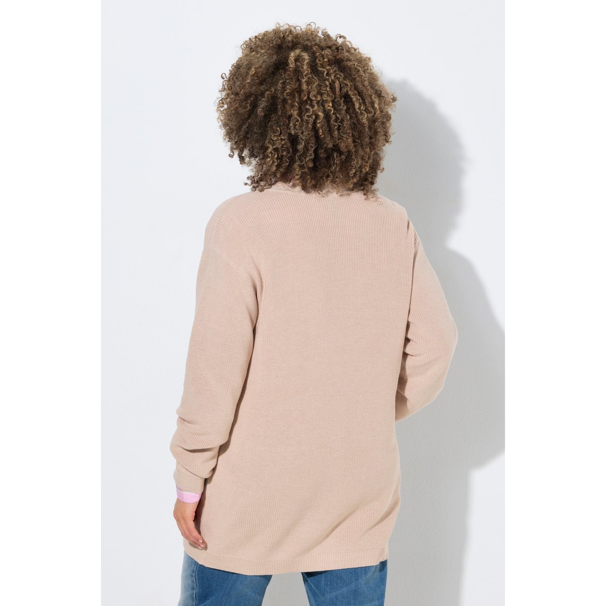Cardigan en maille côtelée, sans fermeture beige mélangé, ULLA POPKEN