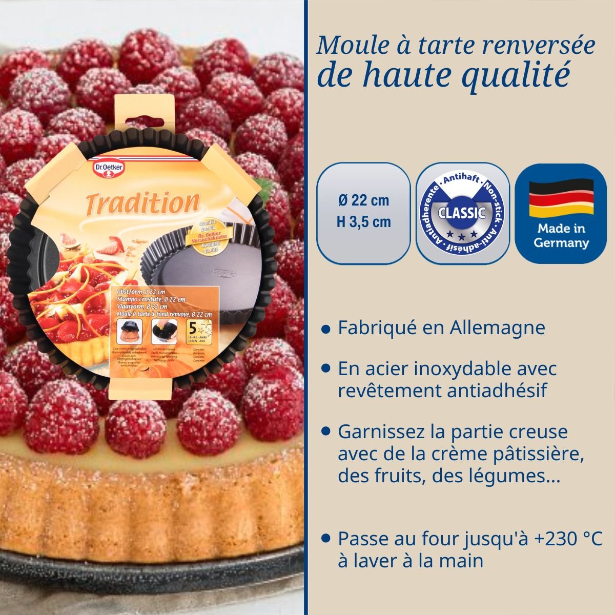 Ensemble de 2 Moules à tarte renversée 22 cm TRADITION noir, DR OETKER
