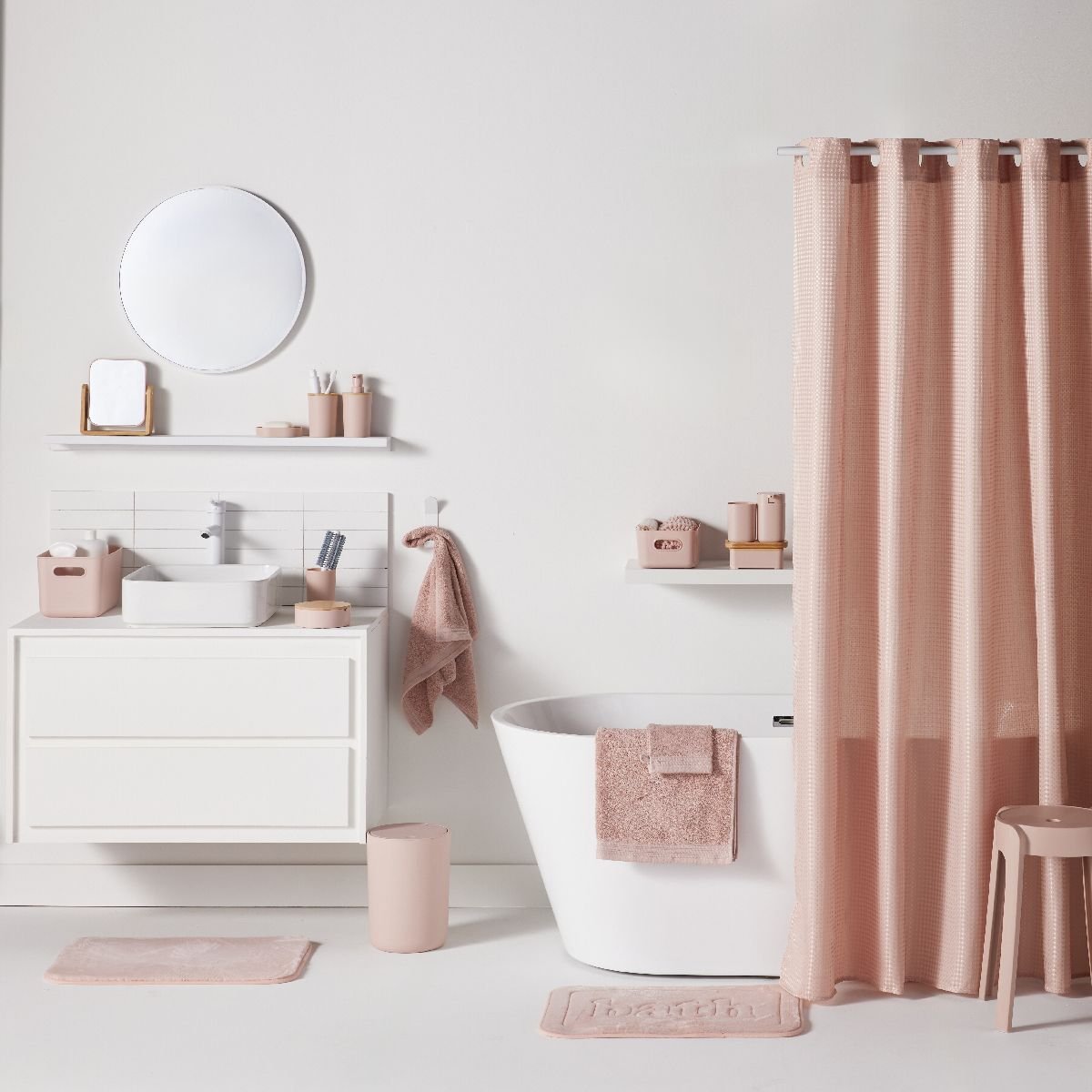 Lot de 6 draps de bain coton uni BATHROOM rose, UTILITY