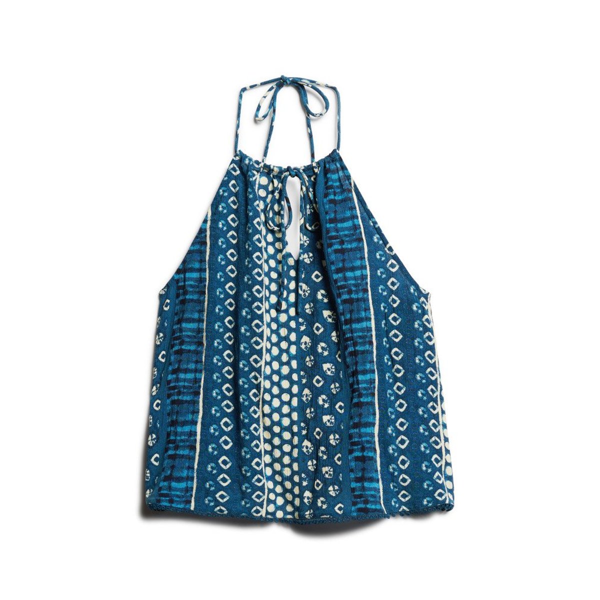 Top dos nu à imprimé plage liseré bleu shibori, SUPERDRY