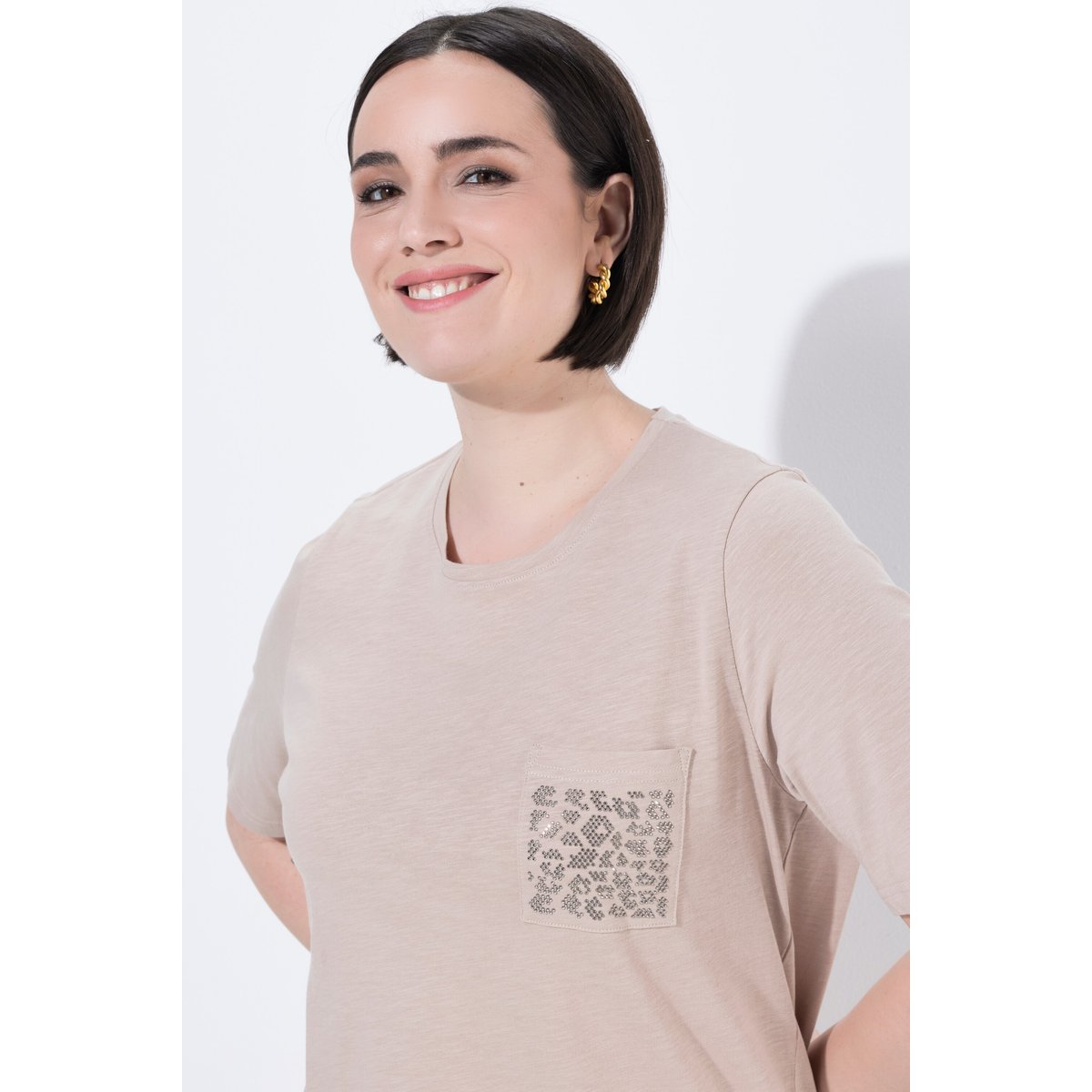 T-shirt décolleté rond et manches courtes beige, ULLA POPKEN