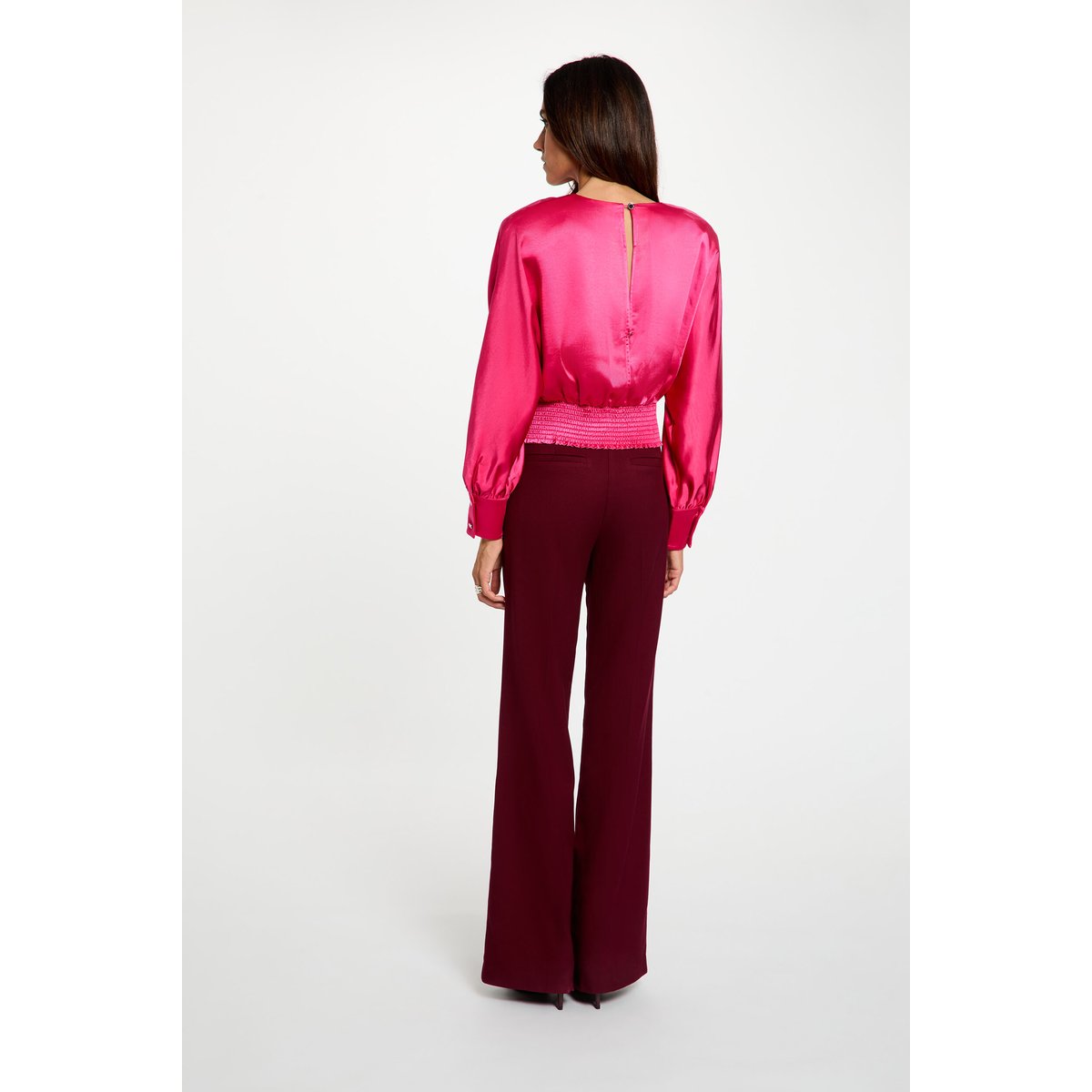 Blouse satinée manches longues rose vif, MORGAN