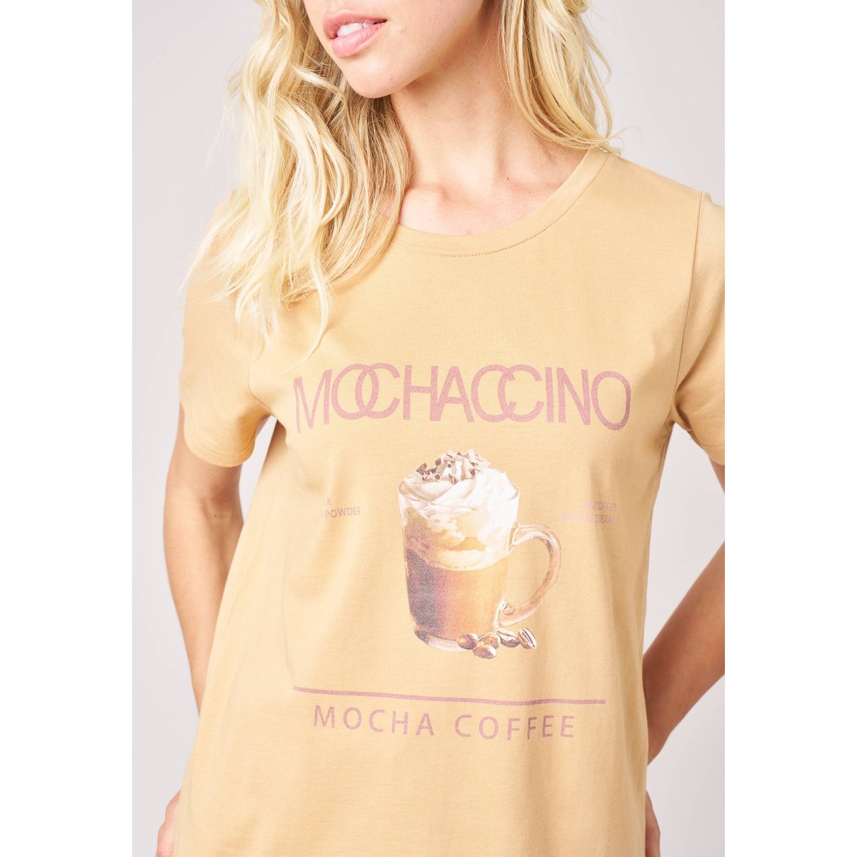 T-shirt regular femme en 100% coton imprimé café COFFEE beige, DEELUXE