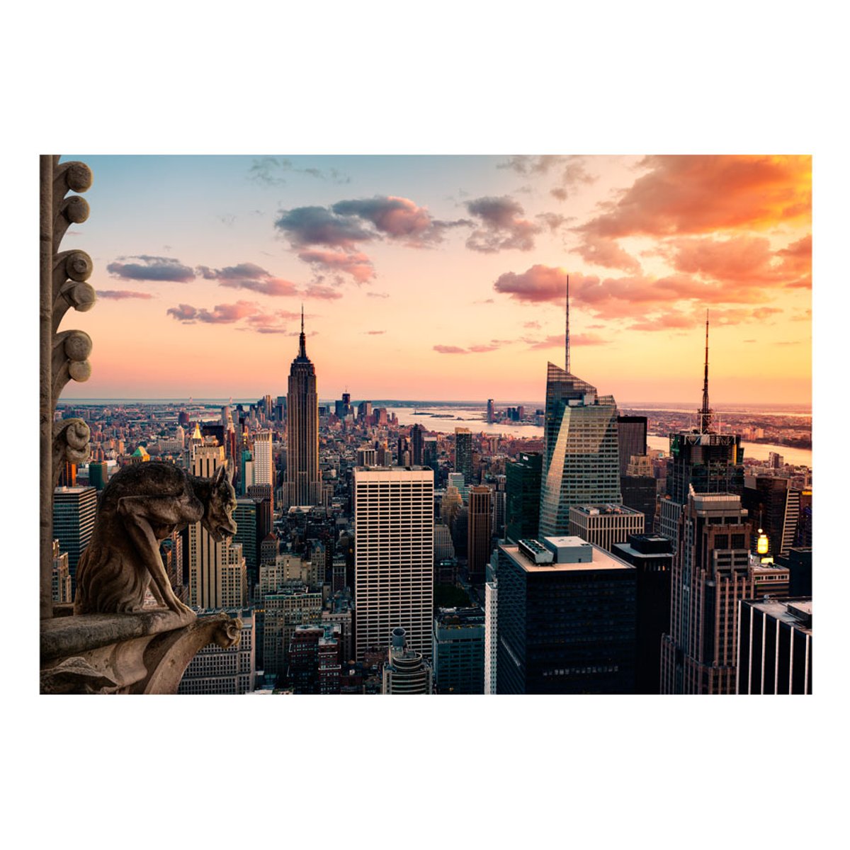 Papier peint intissé panoramique Ville et Architecture New York: The skyscrapers and sunset beige, EDEN