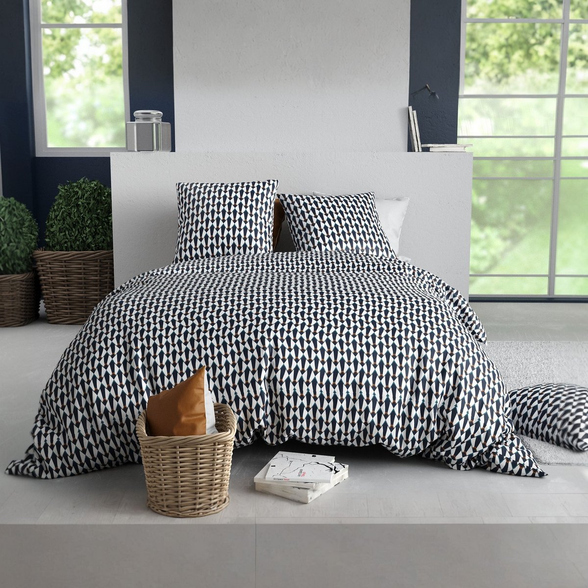 Parure de lit - Housse de couette + taie 100% Coton 57 fils bleu, EDEN