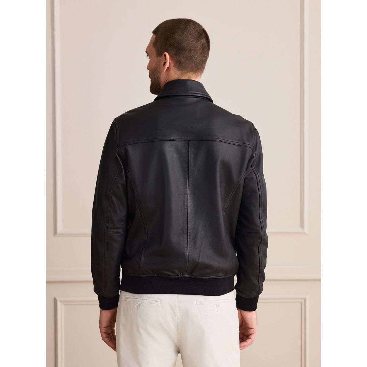 Veste en cuir avec poches plaquées signature noir, NEXT